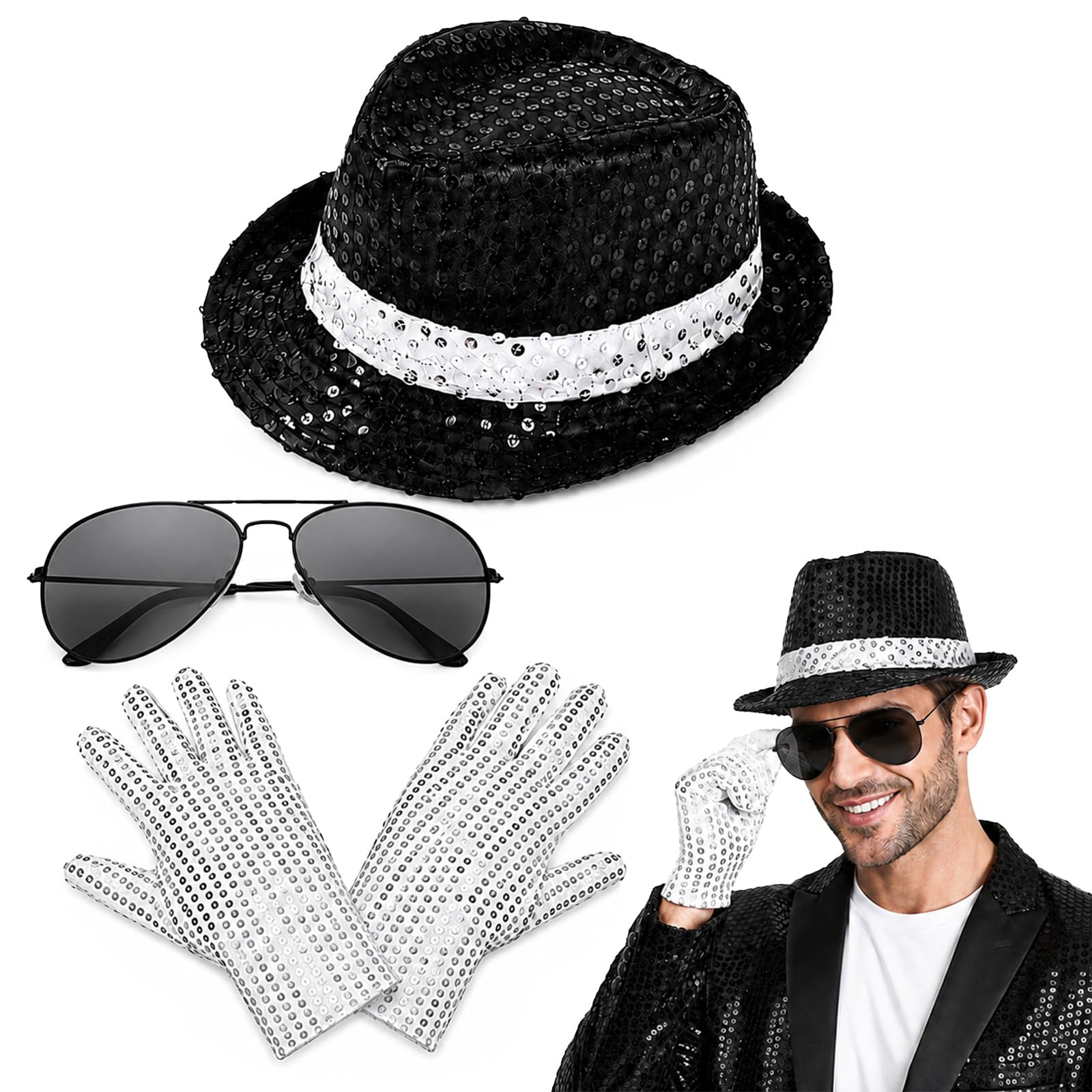3PCS MJ Costume Accessories 80s Cosplay Set for Halloween Party Decor