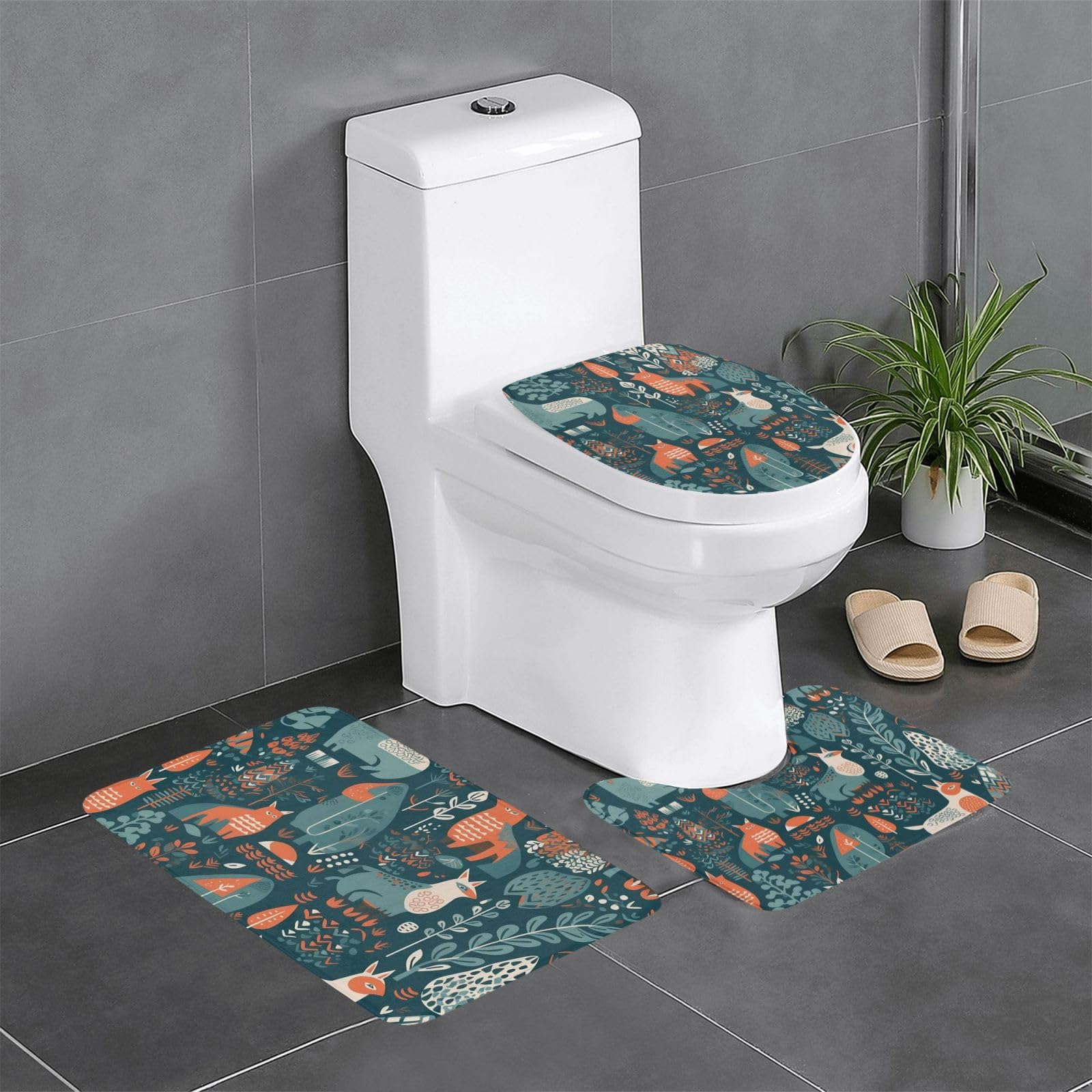 Tapis de bain scandinave animaux et parure de toilette 3 pièces pour douche