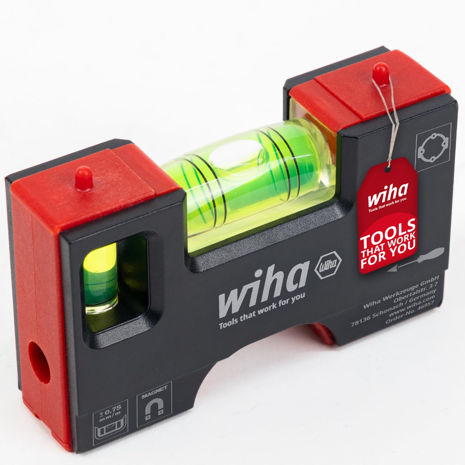 Wiha Mini Wasserwaage Pocket I 10 cm mit Magnet I Elektriker Werkzeug für Steckdose I Horizontale 4-Ring-Libelle + vertikale Libelle für präzises Ausrichten I Magnetwasserwaage (46957)