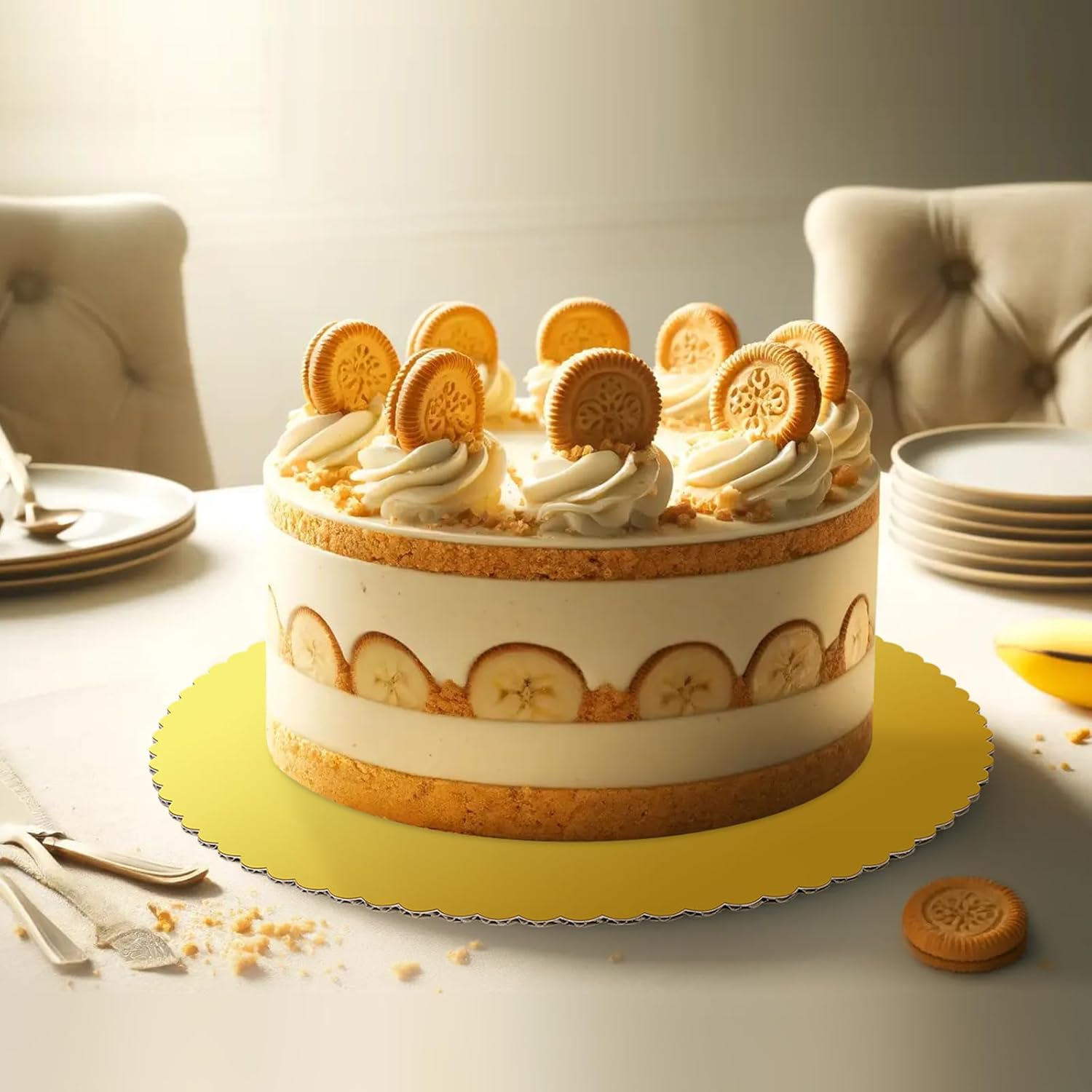 50 Pcs 14 Inch Round Cake Base Gold Cake Boards Disposable Cake Plate Bulk Sturdy Circle Cardboard Scalloped Base for Cake Pizza Pie Decorating New Year Birthday Parties(Gold)