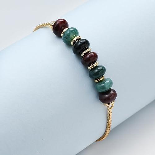 Vista 129 de Gempires - Pulsera de cuentas redondas naturales, chapada en oro amarillo de 14 quilates, joyería hecha a mano, pulseras ajustables para mujer