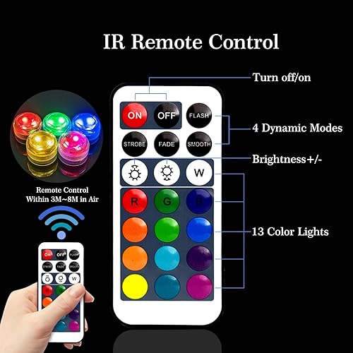 Miniatura 2 de Luces LED sumergibles con control remoto, velas de té impermeables, funciona con pilas, RGB que cambia de color, pequeña luz LED para jarrón,