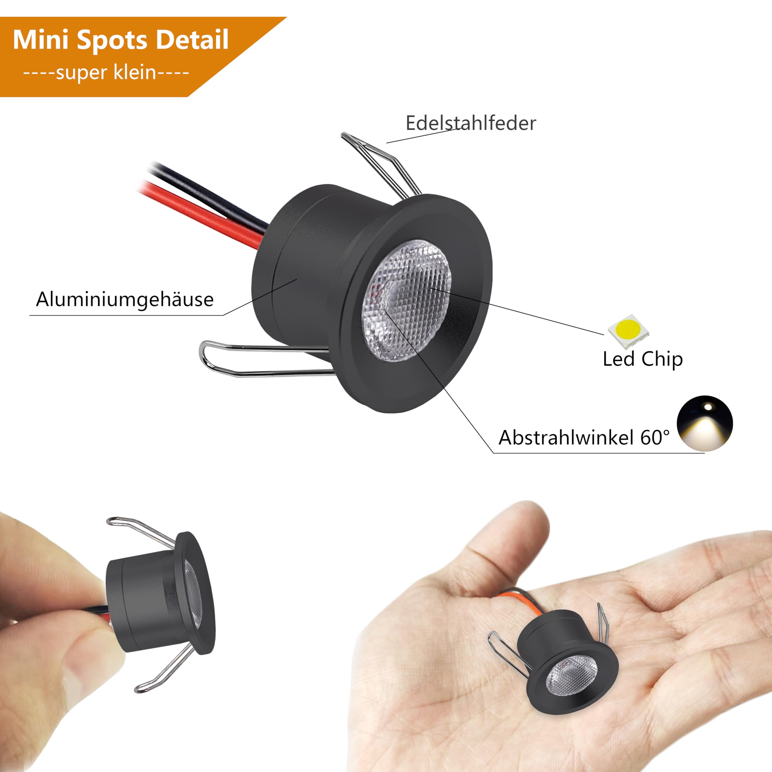 Foco LED empotrable, 2W 12V Focos de techo, IP65 ojos de buey led para techo, mini Foco LED, agujero Φ25-28mm, foco empotrable para cocina, salón carport,Pack 6