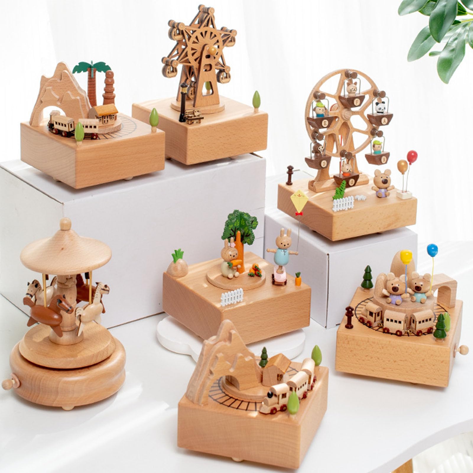 Carillon in legno Stili multipli: ballerina rotante, giostra, castello, ruota panoramica, regalo for ragazze e decorazioni for la casa(H)