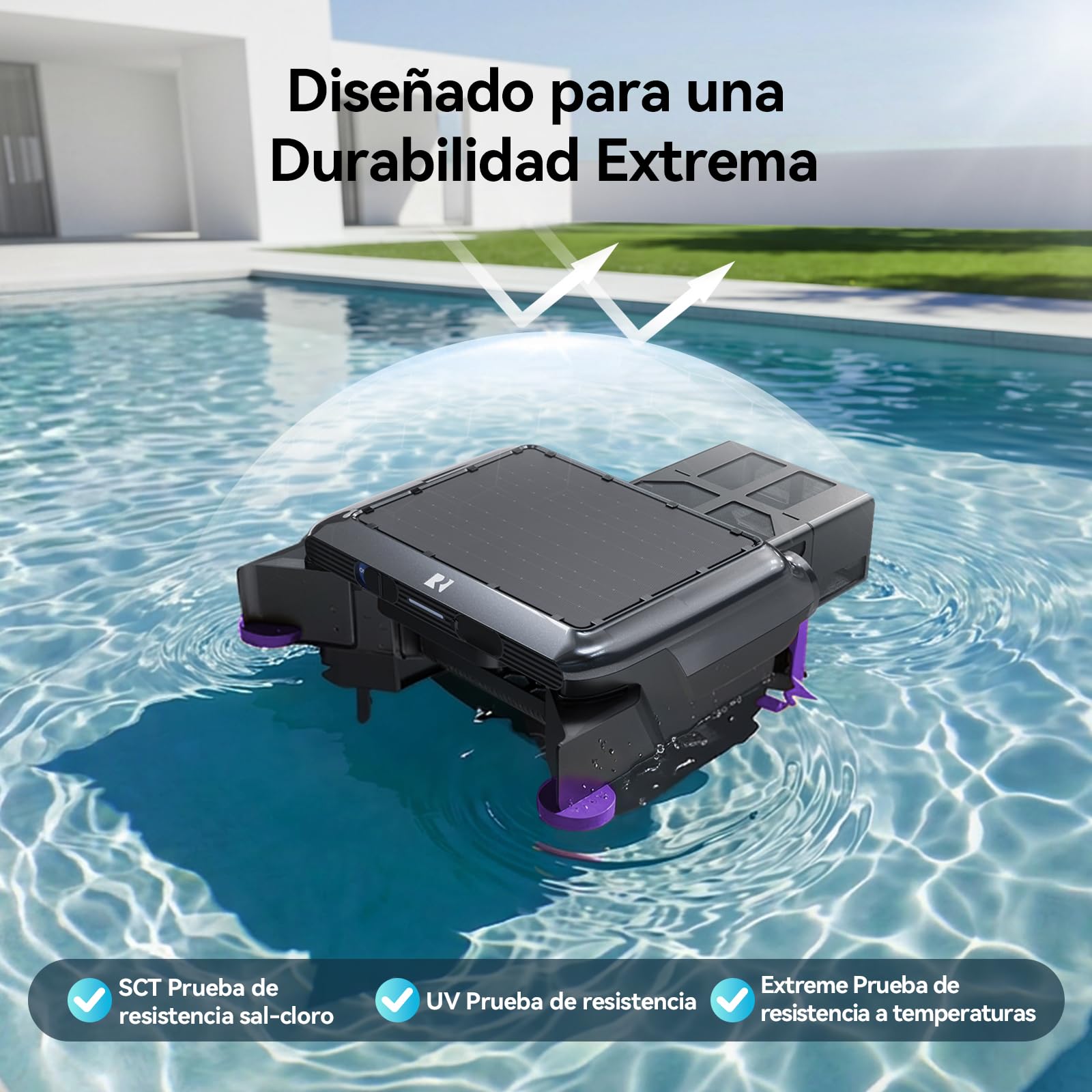 Redkey S500 Robot Skimmer de Piscina Solar, Robot Piscina Solar Superficie 24/7, Motores Dobles, Sistema de Carga Dual, Detección Inteligente de Obstáculos, Sistema de Filtración Fina 200µm