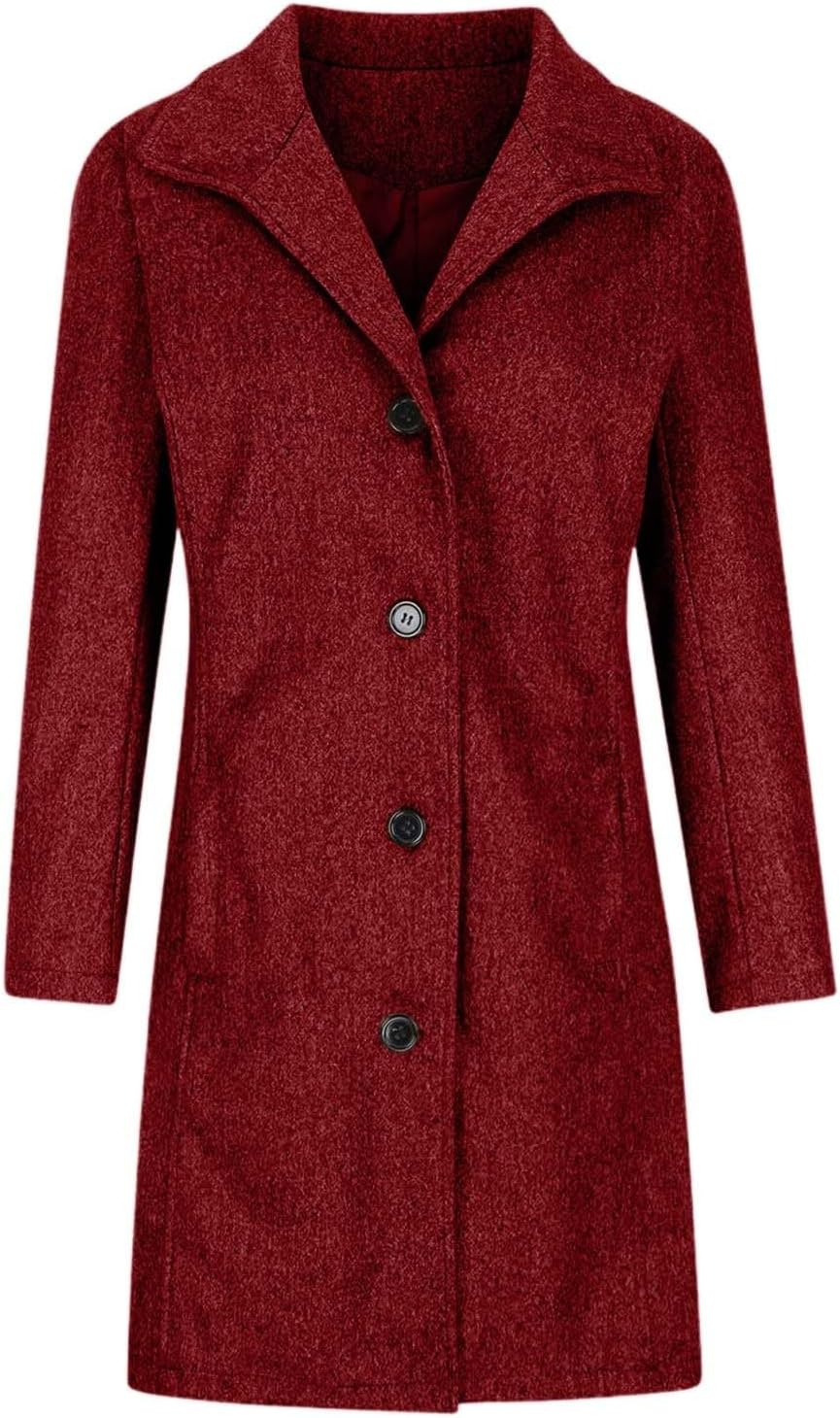 Women's Winter Wool Coat Warm Casual Thicken Single Breasted Pea Coat Fall Thermal Trendy Lapel Slim Fit Outerwear Jacket