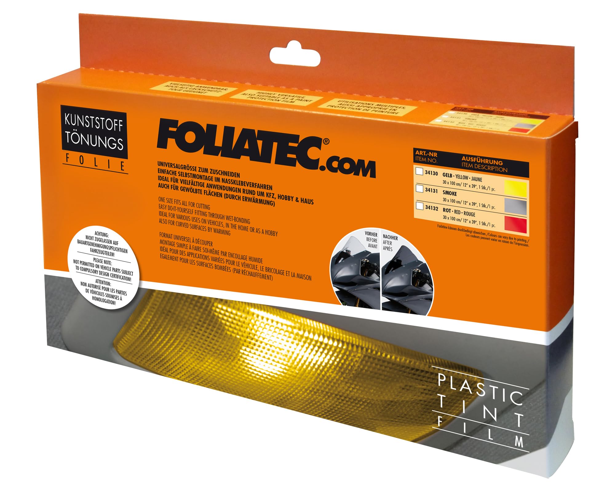 Pellicola Colorata Foliatec - 30x100 Cm, Giallo, Multiuso E Adesivo Resistente