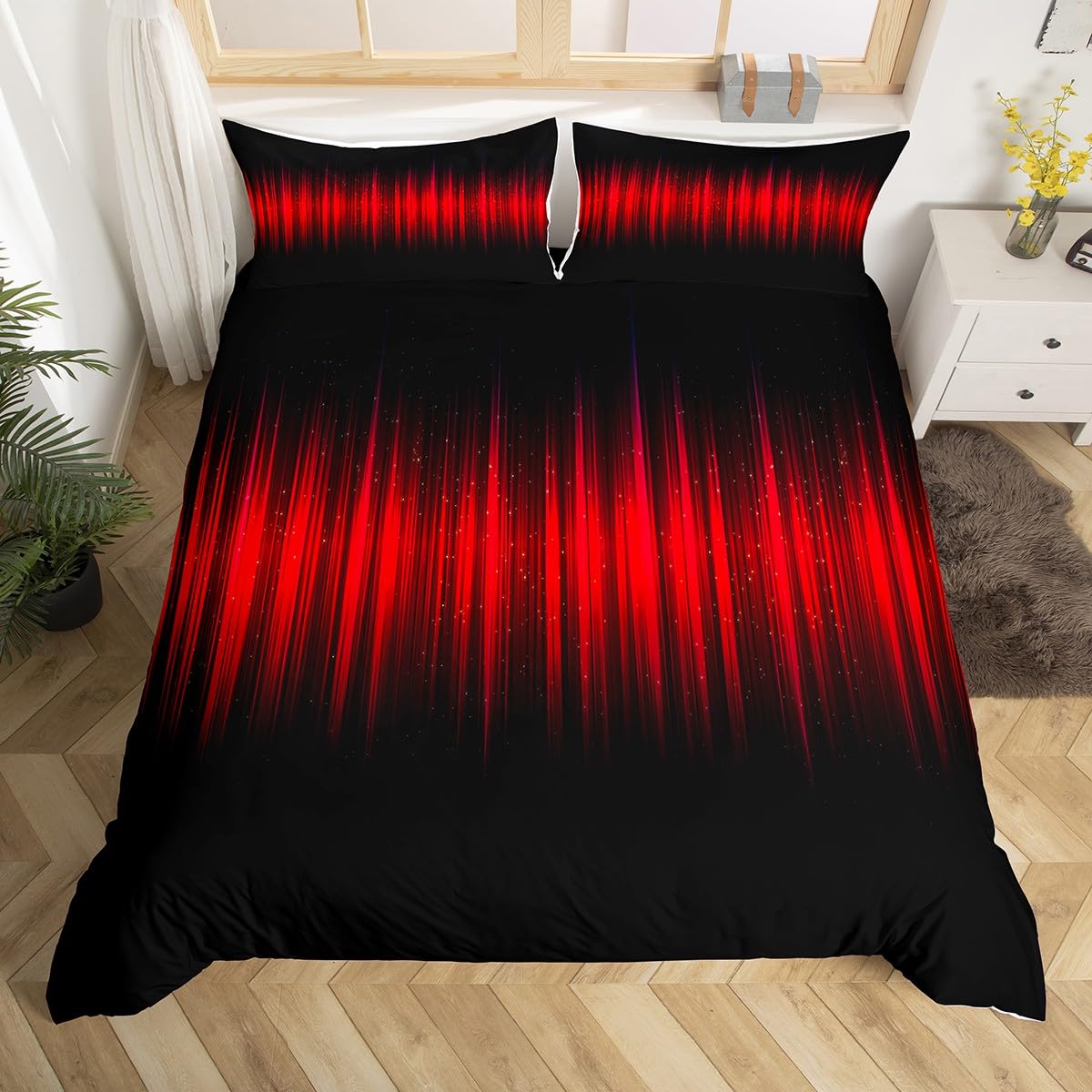 Housse de couette à rayures rouges et noires abstraites et ombrées pour lit double junior