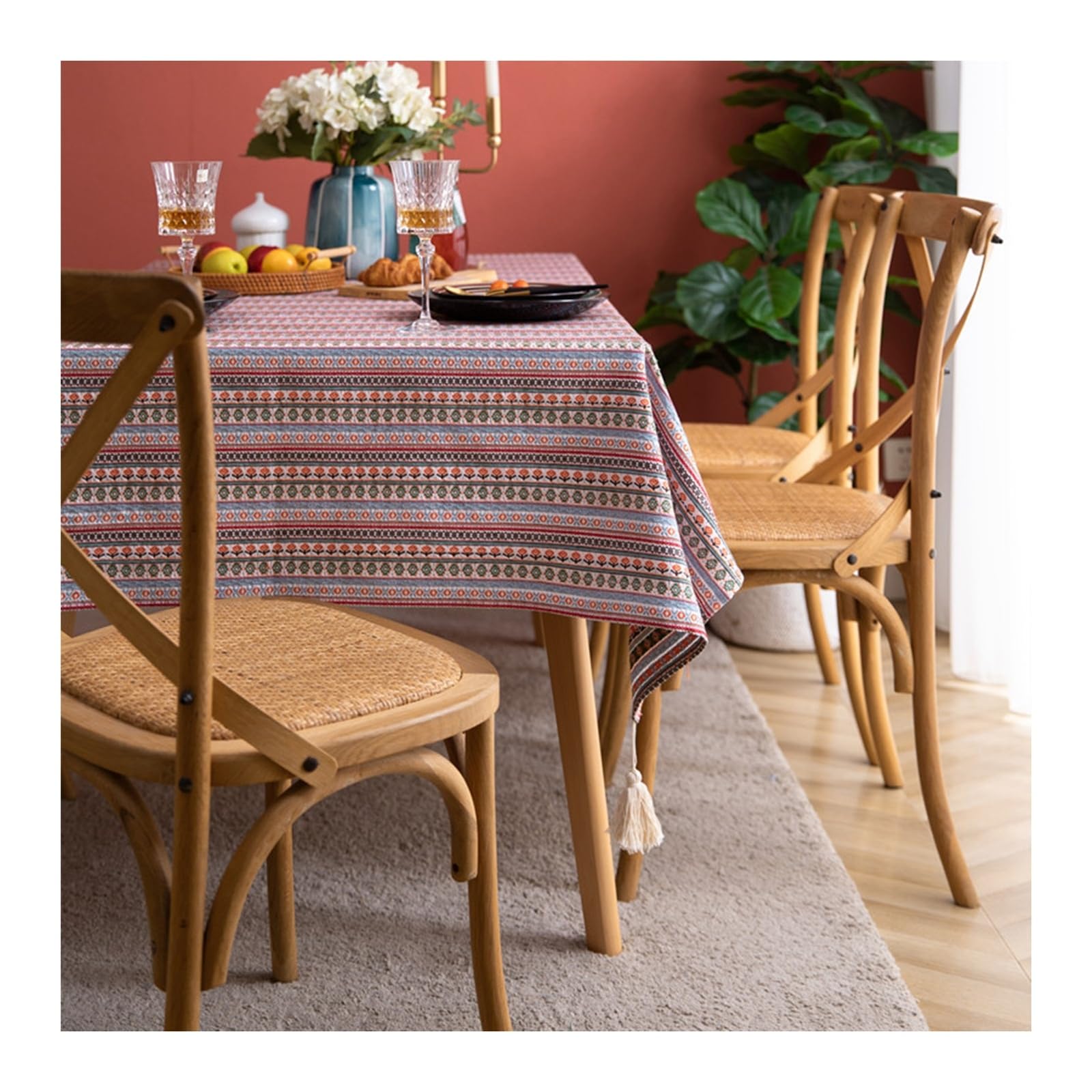 Nappe de table anti-tache imperméable 140x160 rayée fleur multicolore