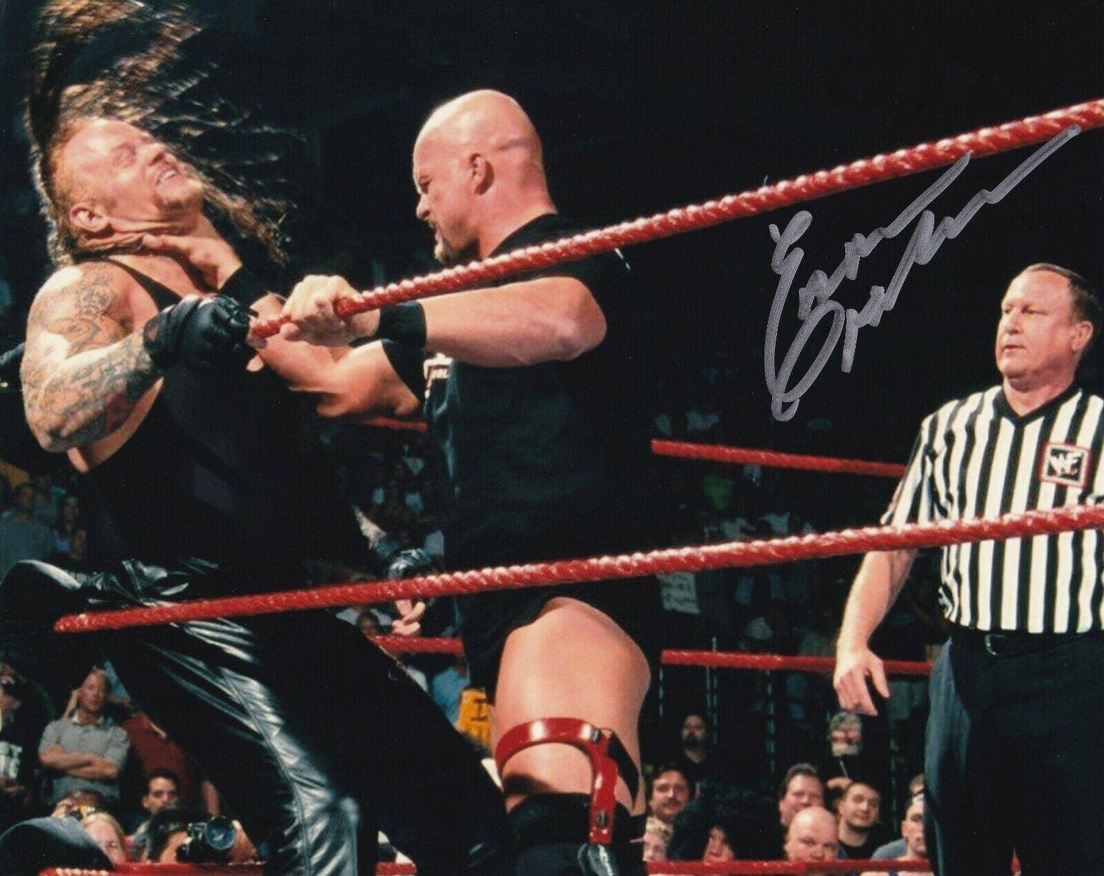 Earl Hebner Signed 8x10 Photo WWF WWE Picture Stone Cold Steve Austin Undertaker - Autographed Wrestling Photos