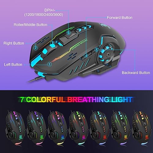 Miniatura 4 de Teclado y mouse para juegos, auriculares, alfombrilla de mouse, combo todo en uno para jugadores de PC y usuarios de Xbox y PS4