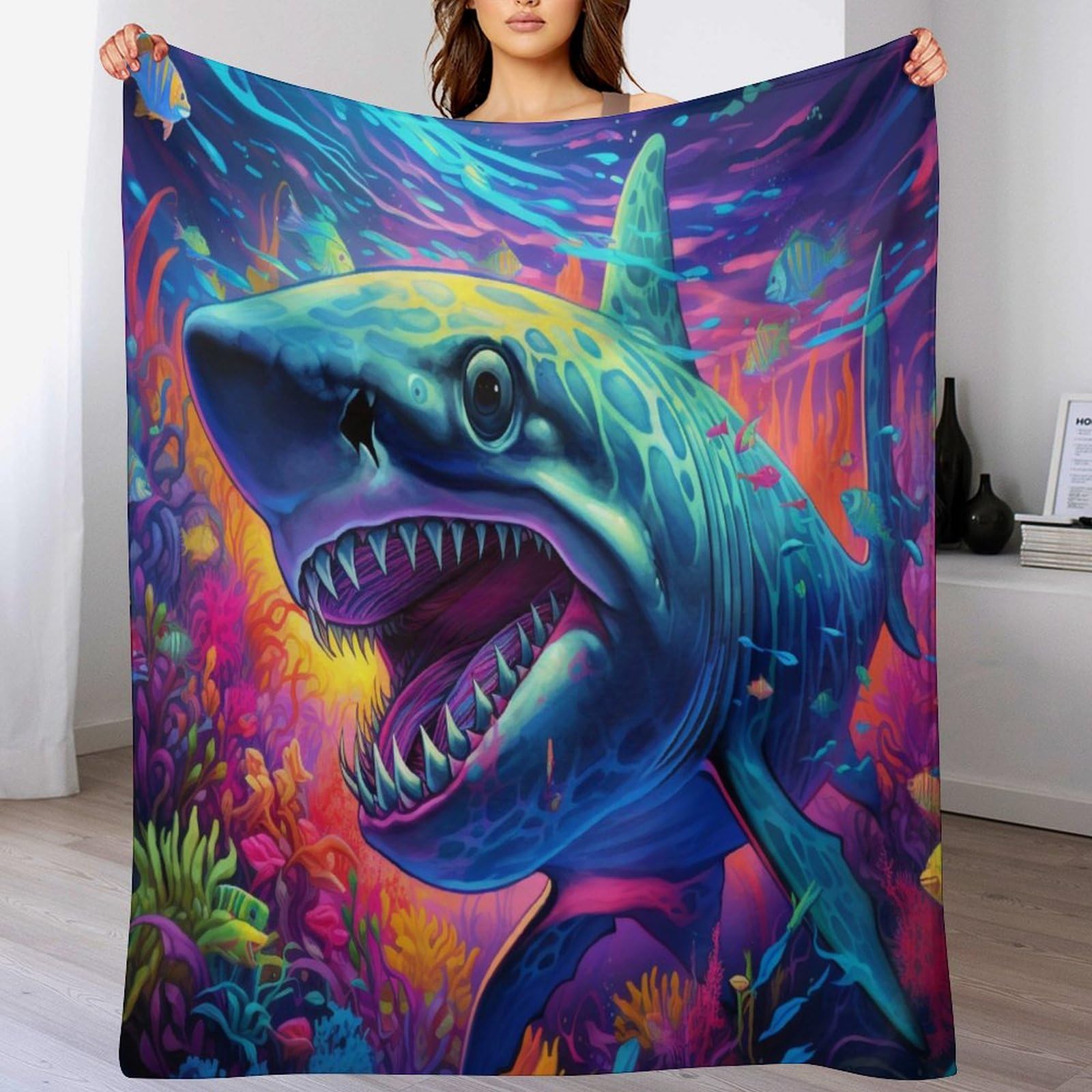 Couverture requin chaude fini les frissons sur le canapé avec ce plaid en flanelle