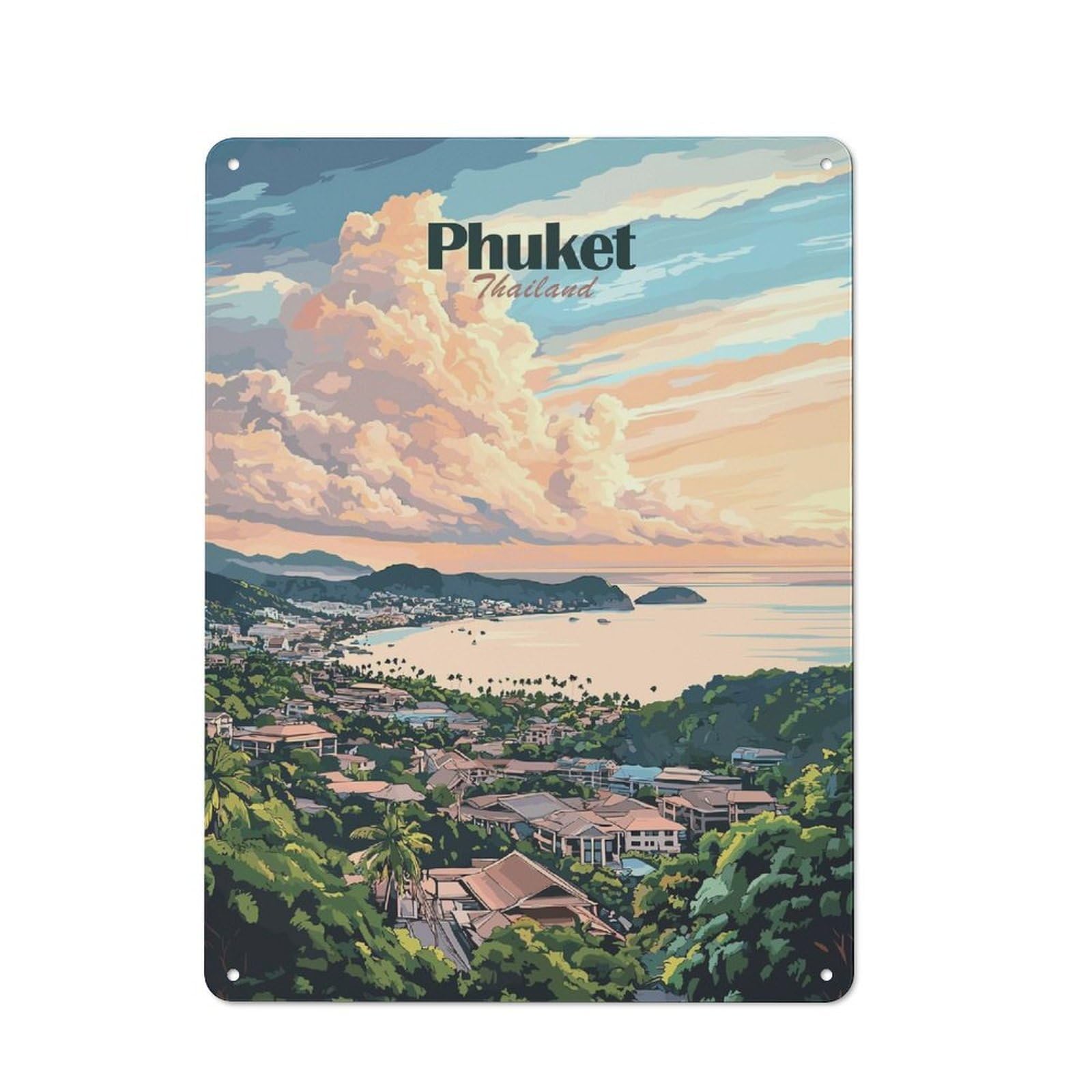 Junmoney Style-11 Vintage Tin Sign 40X30cm With Phuket, Thailand Sunset For Living Room Or Hallway, For Vintage Wall Decor Fans, For Metal Sign Collectors