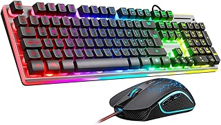 MageGee Keyboard and Mouse Combo,Brushed Aluminum Panel Edge Rainbow light Gaming Keyboard and 4 adjustable DPI Mouse Combo for Windows Laptop PC Xbox PS4 (Black)