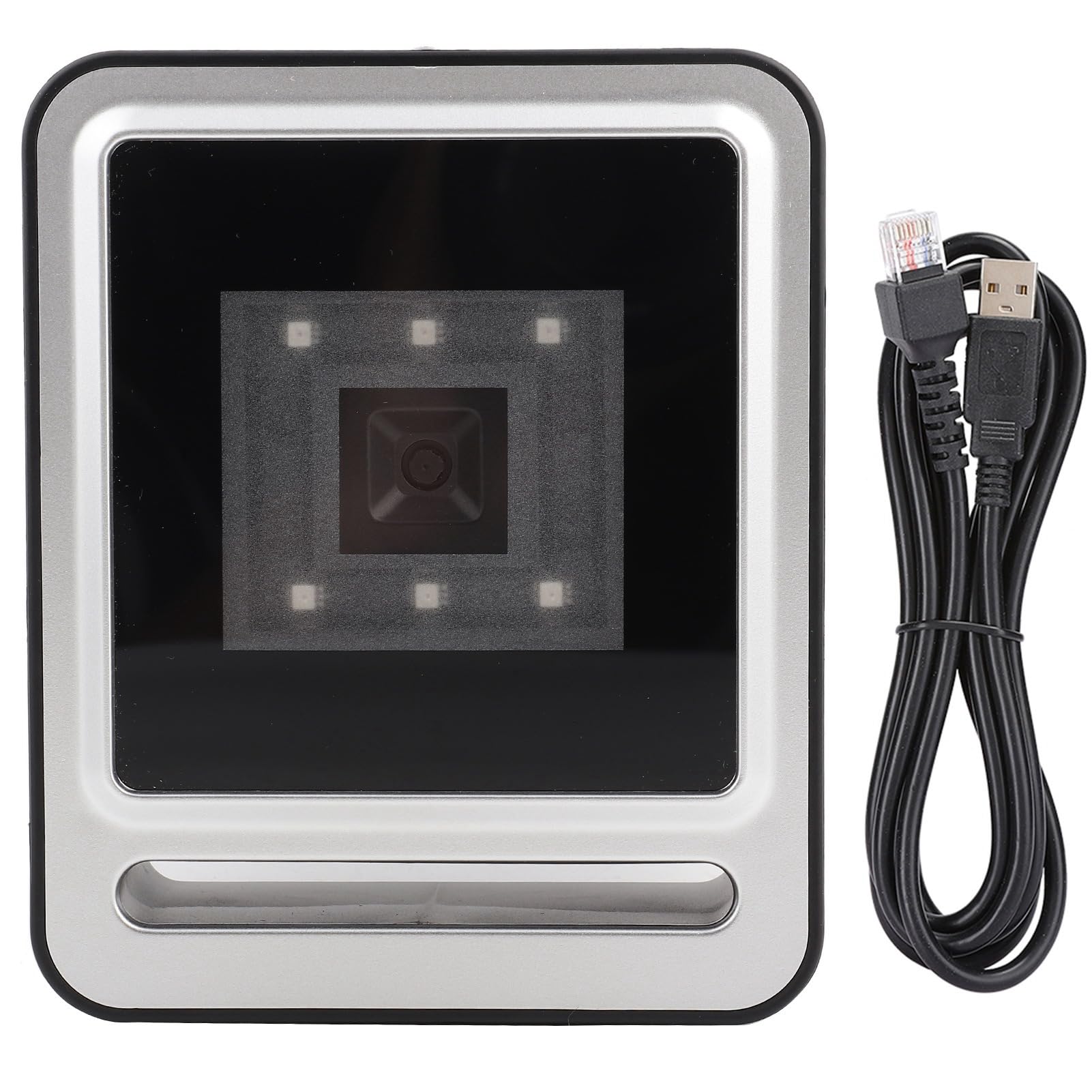 Escáner de Códigos de Barras Fijo, Lector de Código QR 1D 2D de Escritorio, Escáner de Códigos de Barras USB Manos Libres con Luz LED, Escaneo omnidireccional para Un
