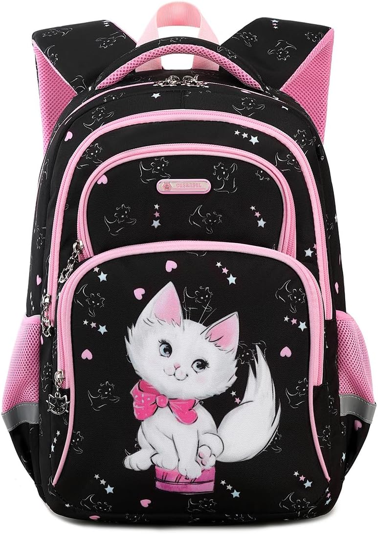 Cusangel Kids Backpack, Durable Cute Multi Compartment Preschool Elementary Primary Backpack for Boys Girls, Cat 16, 16 inch, Toddler Backpack