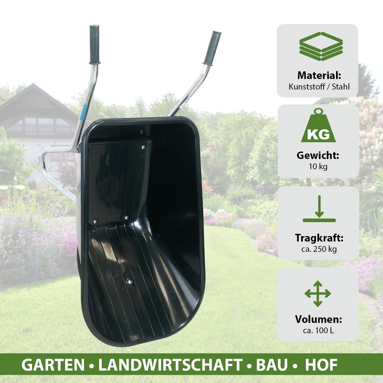 Schubkarre PP 100 l PU Rad BAU Karre Gartenschubkarre Bauschubkarre Schiebkarre Garten