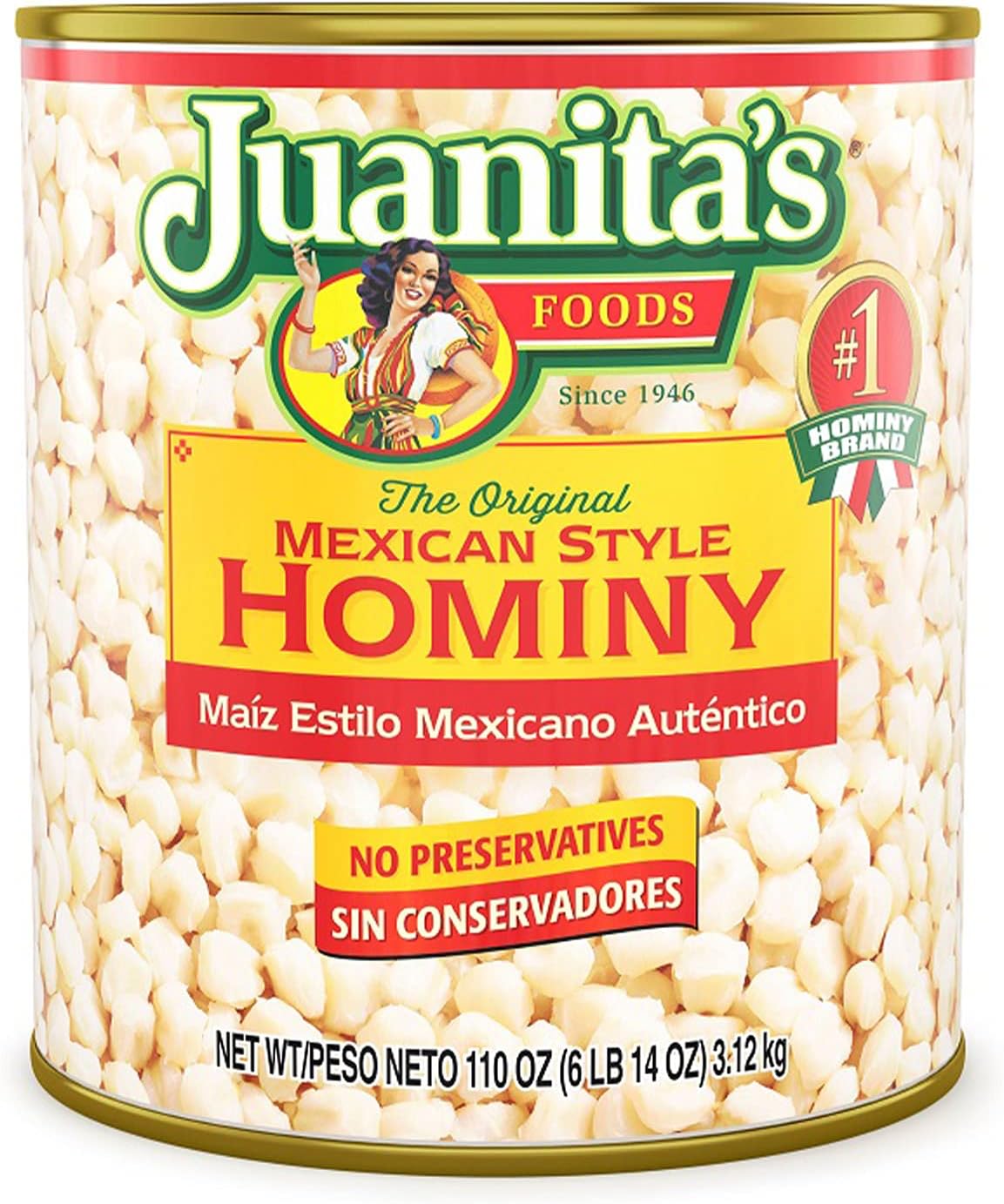 Juanita's Mexican Style Hominy, 110 oz