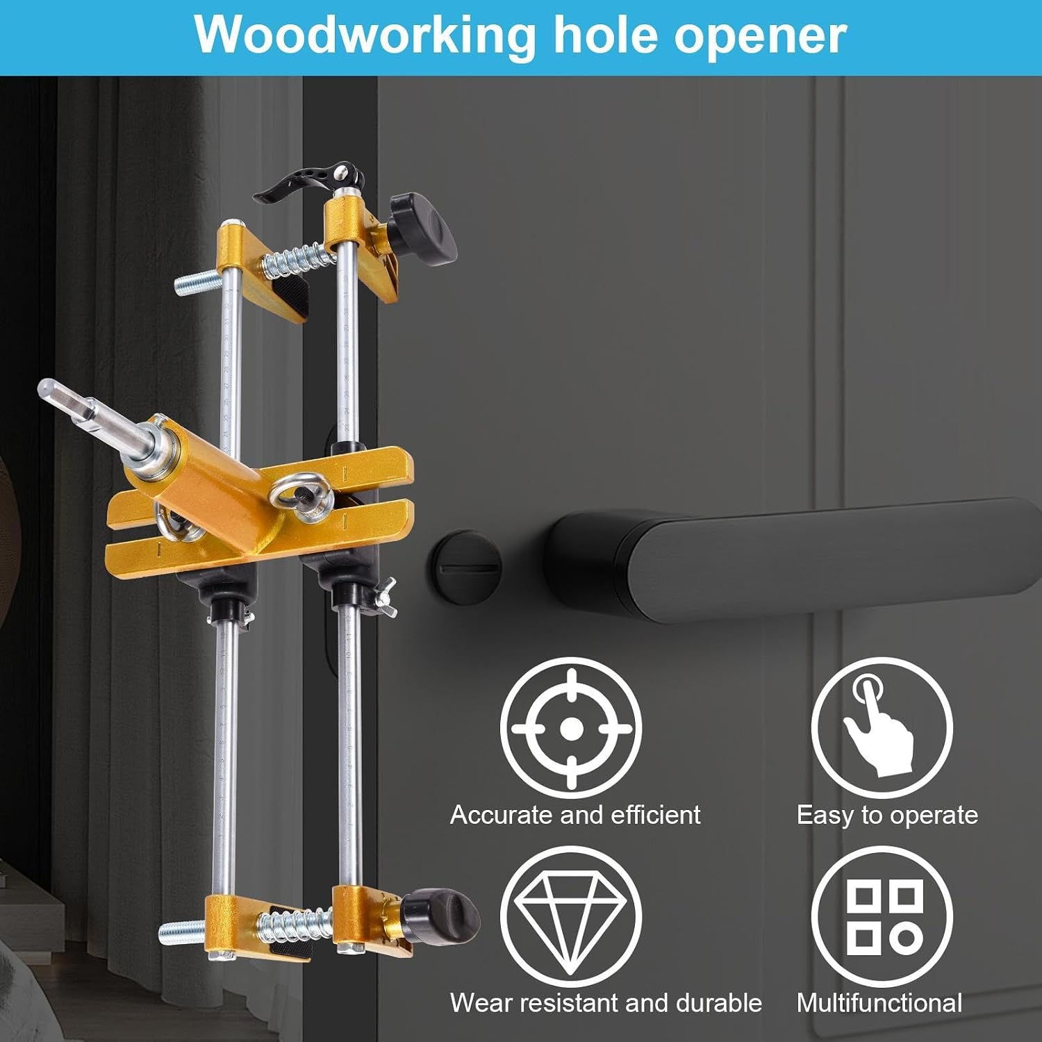 Door Mortise Jig, Door Lock Hole Opener Kit For Wooden Door With 3PCS Tungsten Steel Cutter Blade, Mortising Machine, Suitable For Angle Grinder & Electric Hand Drill
