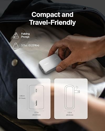 Miniatura 4 de Belkin Bloque de cargador de doble puerto de 42 W, cargador USB-C + USB-A de carga súper rápida, Samsung Galaxy S25, Apple iPhone 17, Air, Pro, Pro