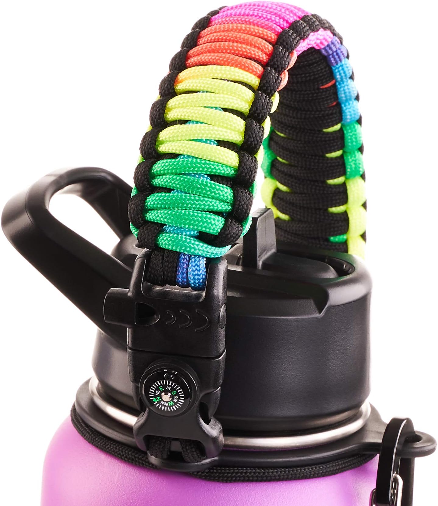 Paracord Handle - Paracord Carrier Survival Strap Cord with Safety Ring and Carabiner Compatible with Hydro Flask Wide Mouth Water Bottles 12oz - 64 oz