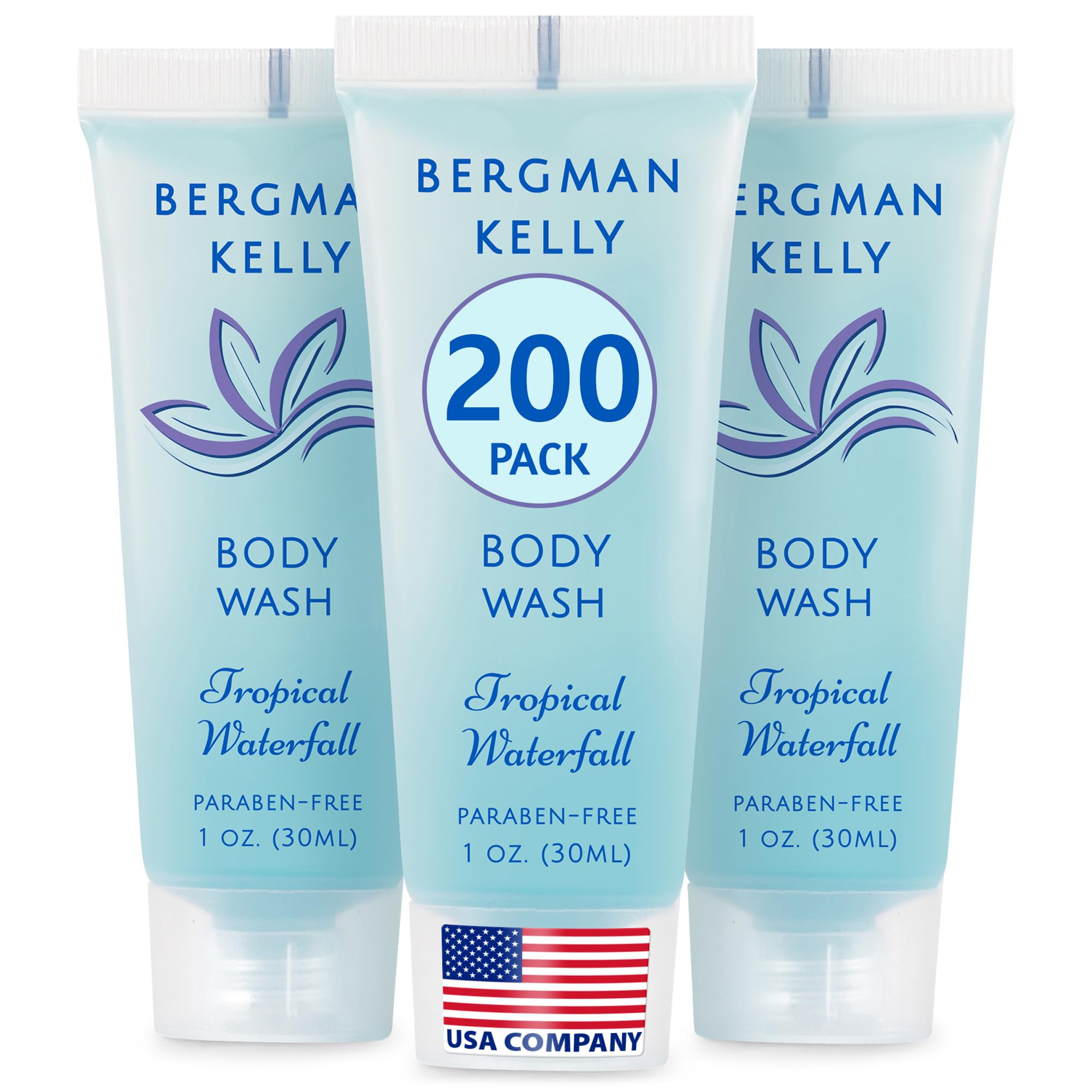 BERGMAN KELLY Gel doccia da viaggio (30 ml, confezione da 200, cascata tropicale) delizia i tuoi ospiti con un gel doccia rivitalizzante e rinfrescante, articoli da toeletta personale per gli ospiti D