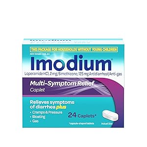 Imodium Multi-Symptom Relief Caplets with Loperamide Hydrochloride & Simethicone, Anti-Diarrheal Medicine for Treatment of Diarrhea, Gas, Bloating, Cramps & Pressure, Easier to Open, 24 ct