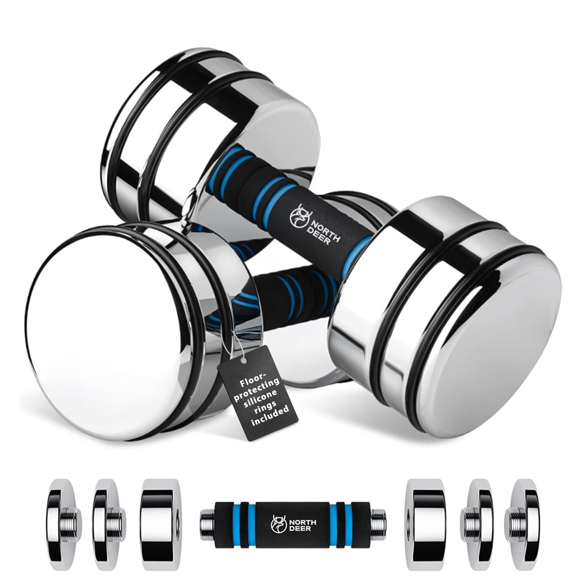 Steel Dumbbells Ultracompact & Adjustable Chrome Dumbbell | with Foam Handles 5lb 10lb 15lb 20lb 30lb 50lb Home Gym Workout (Choice of Size)