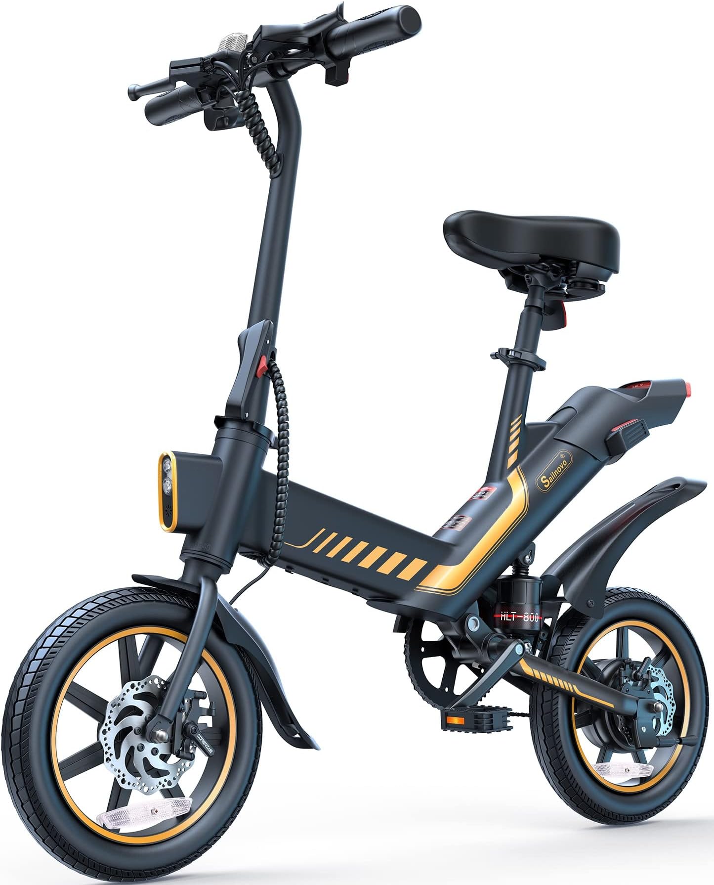Sailnovo Electric Bike, Electric Bicycle with 18.5MPH Electric Bikes for Adults Teens E Bike with Pedals, 14" Waterproof Folding Mini Bikes with 374.4WH Battery, Dual Disc Brakes