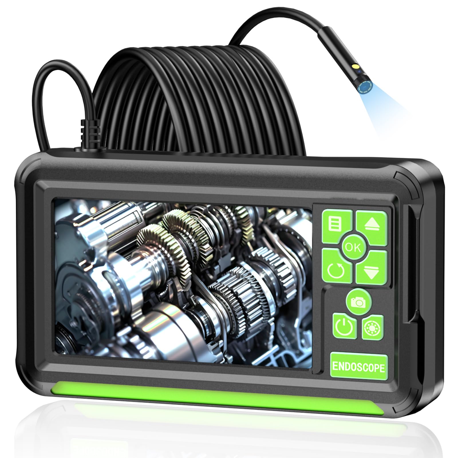 Cámara Endoscópica de Doble Lente, 4,3" Pantalla IPS Endoscopio Camara de Inspeccion con 8 Luces LED, Camara Inspeccion Tuberias Impermeable IP67, Cable Semi-Rígido de 5M, Toma Fotos y Graba Video - 2