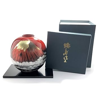 Amazon.co.jp: 大藤漆器: 花器 球型 曙ぼかし 赤富士沈金 （友田