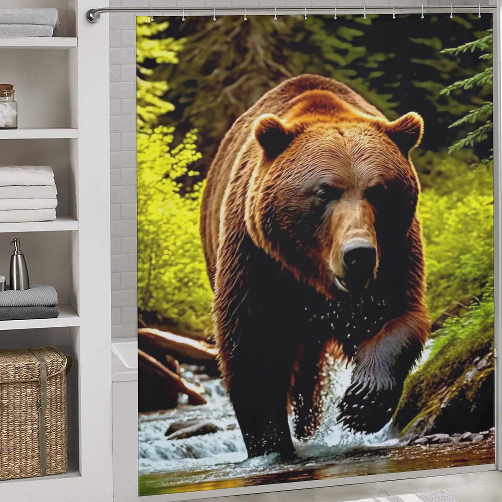 Rideau de douche ours en polyester 183x183 cm avec crochets