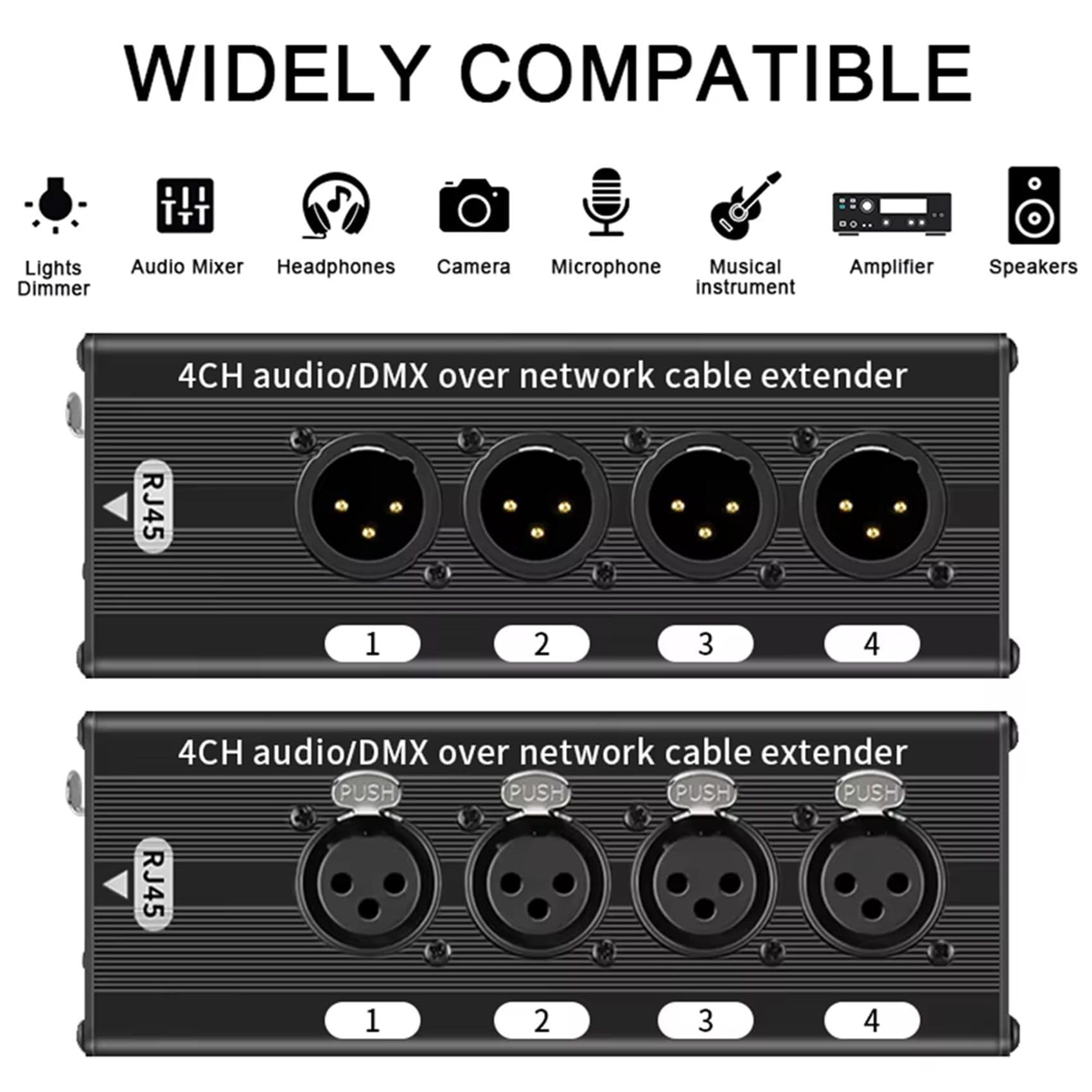 4 Paire D'Extendeurs Ethernet 4 Canaux XLR/Audio RJ45 Cat5/Cat6 XLR Extender Transceiver pour Scène en Direct
