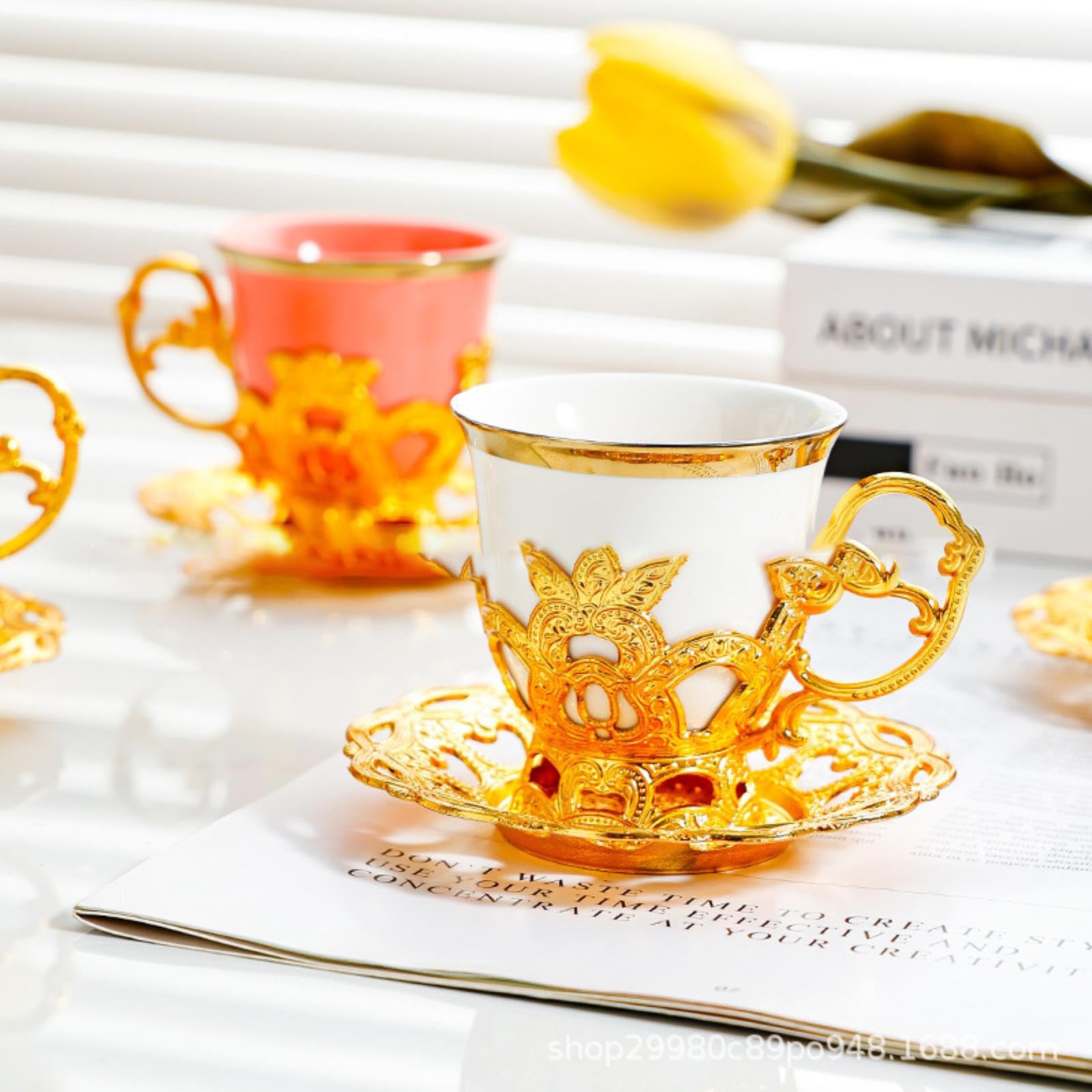 Amazon.com: 200ml/7oz Ceramic Coffee Cup Dish Set Simple Gold