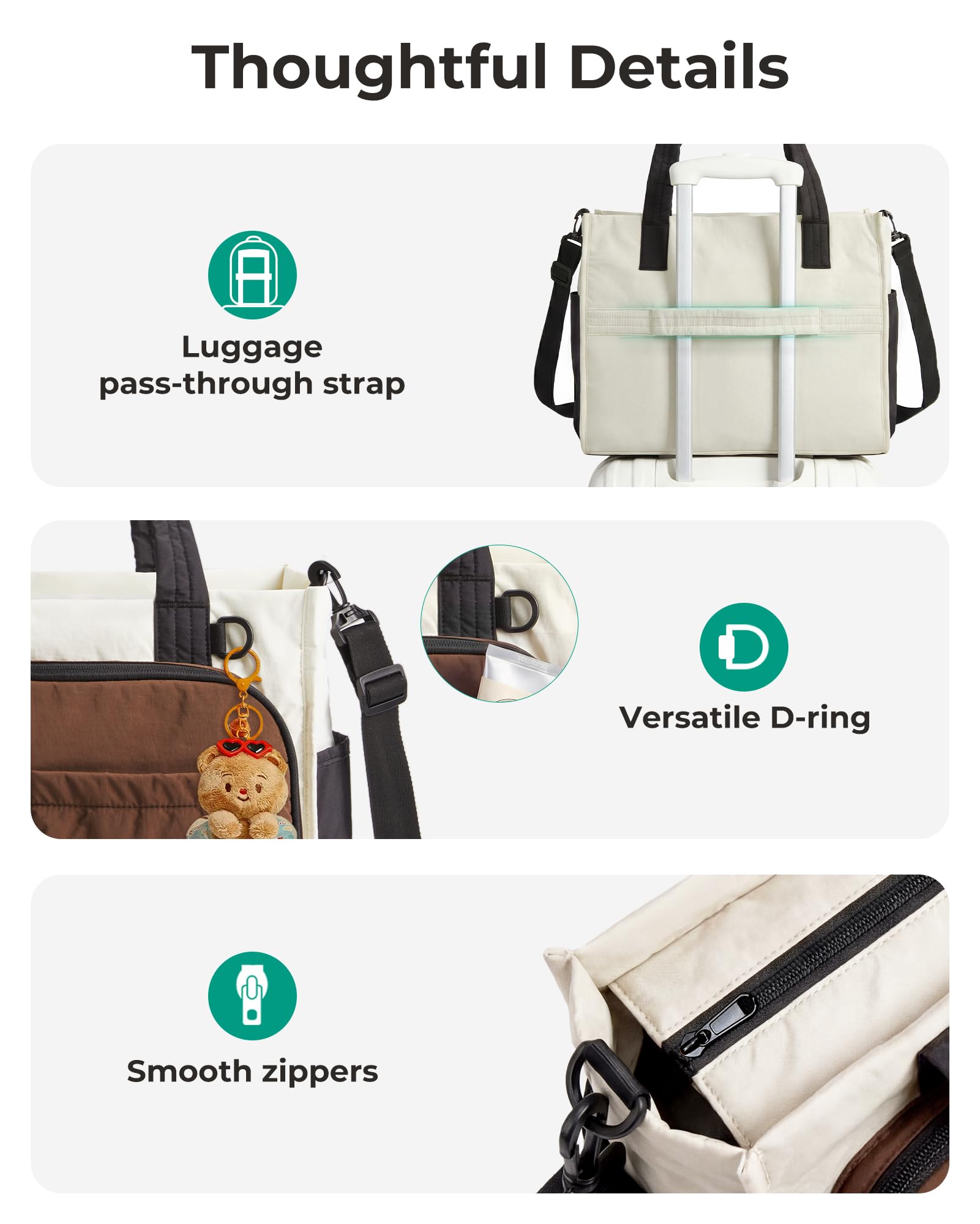 BAGSMART Tote Bag for Women Work, Puffy Travel Tote Handbag Gift for Teacher & Nurse | Medium-13" laptop, w/ 30oz cup holder, Large-15.6" laptop, w/ 40oz cup holder, For campus, work, mothers day gifts — view 5
