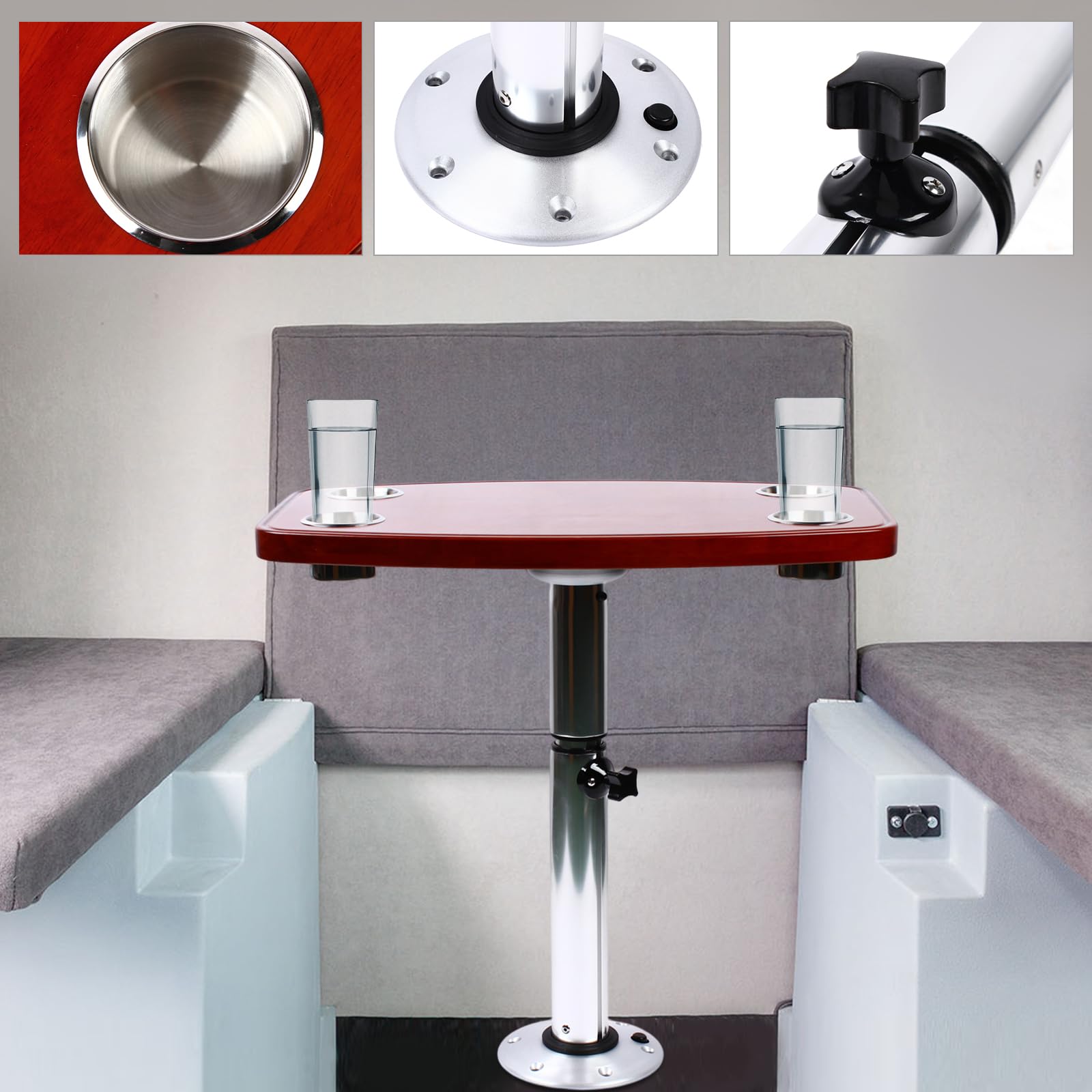 Table de bateau pour camping-car, table télescopique avec 7 hauteurs réglables et plateau de table en chêne laqué pour caravane, camping-car, bateau, yacht, 600 * 380 mm, Brown