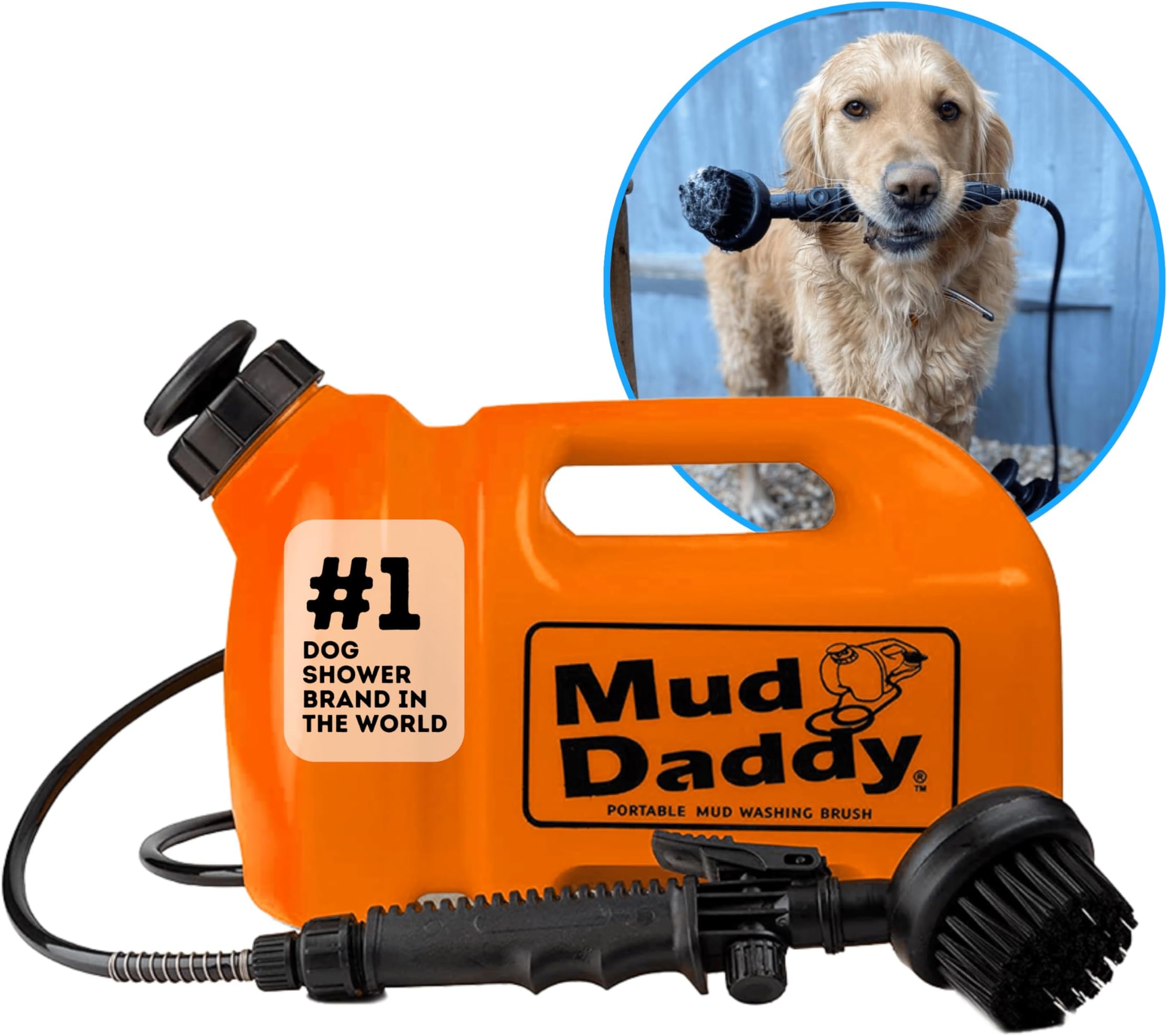 Mud Daddy – Portable Pet Washer, Multipurpose Washing Device, Muddy Walks, Pet Cleaning, Grooming Perfect for Dogs, Horses, Bikes, Shoes, Camping and More – 5 Litre – Orange