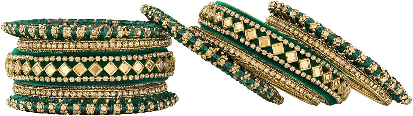 Aheli Kundan Studded Green Chuda Bangles Ethnic Fashion Jewellery for Women 2.6 inch Design 1