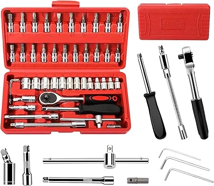 Sument Tool Kit 46 Pieces Drive Socket Set Auto Repair Hand Tool Ratchet Wrench Set, Tools Kit for Automotive Repair, Household, Car & Bicycle Repairs Metric screwdriver Set with Storage Case