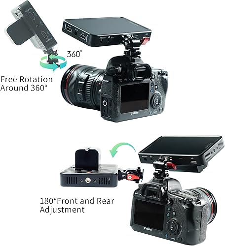 Miniatura 4 de Desview Soporte para monitor de cámara, giratorio de 360 e inclinación de 180 Soporte ajustable para monitor de campo con zapata fría para monitor