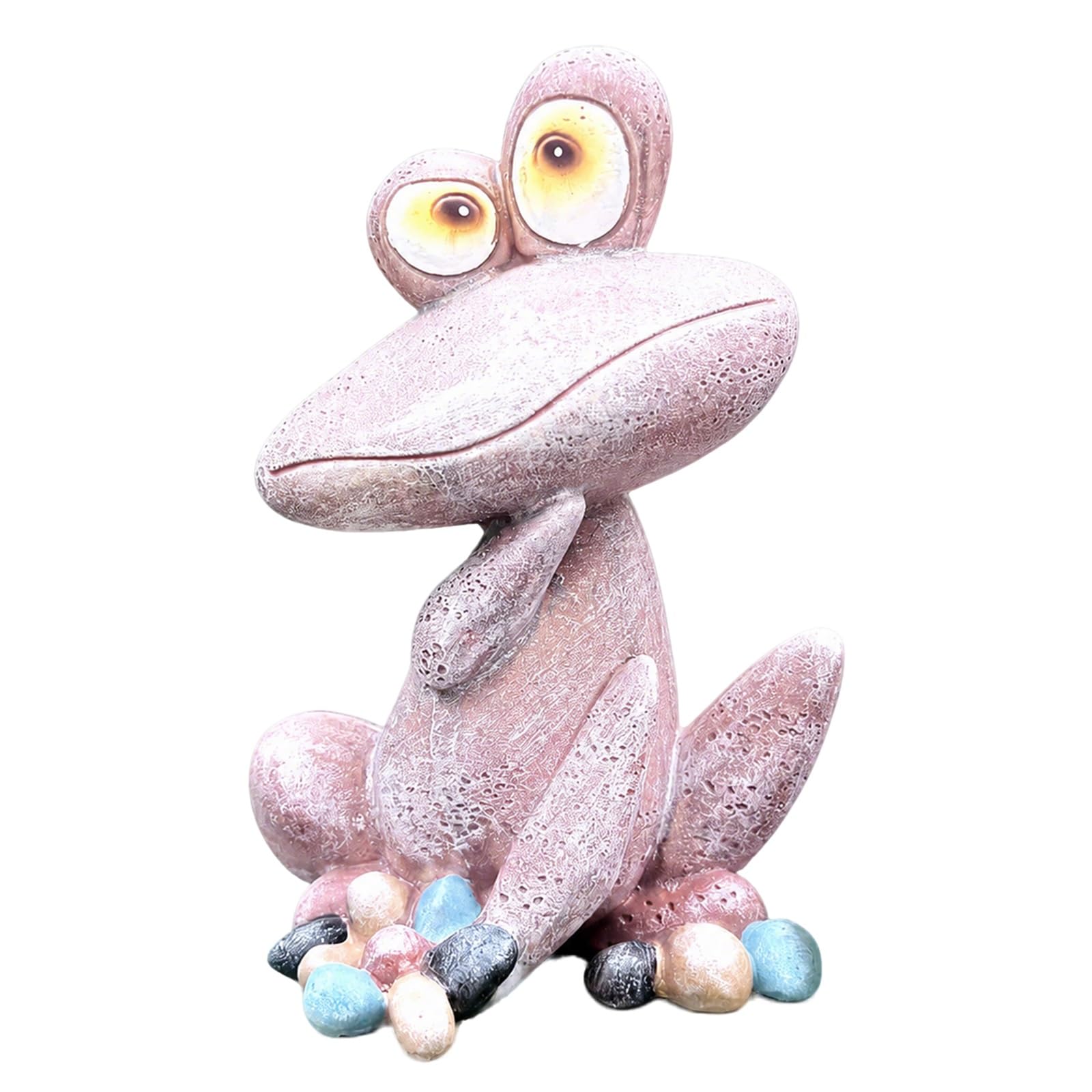 Yfjyxen Resin Frog Statue Whimsical, Cute Big Eye Couple Stone Frogs Decor, Funny Animal Statues Yard Art, Meditating Lawn Sculptures Garden & Patio Ornament for Balcony Tabletop Enthusiasts(Pink)