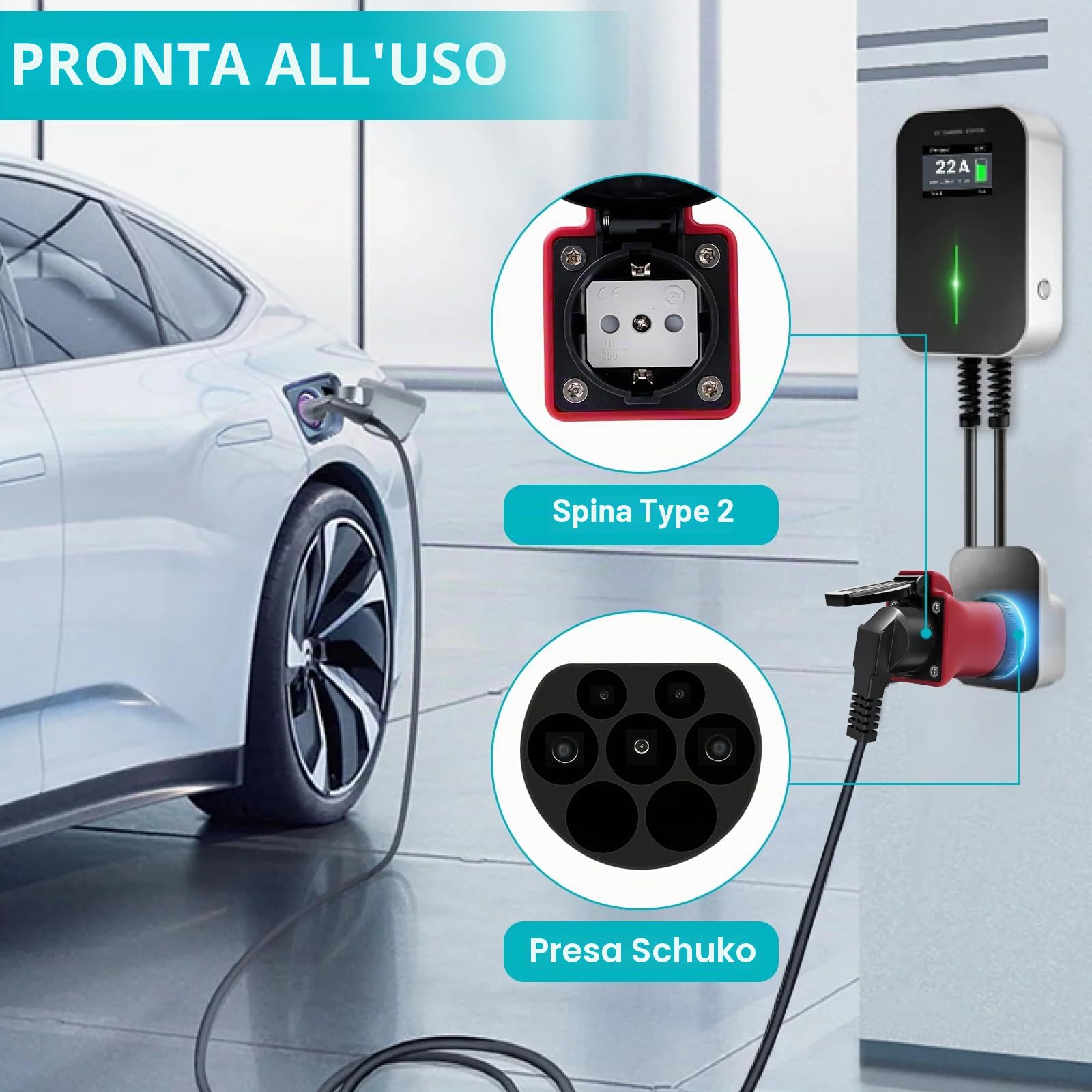Adattatore da Tipo 2 a Schuko 16A tipo 2 Motociclette Elettriche e bici Elettriche presa Schuko,Adattatore per Stazione di Ricarica