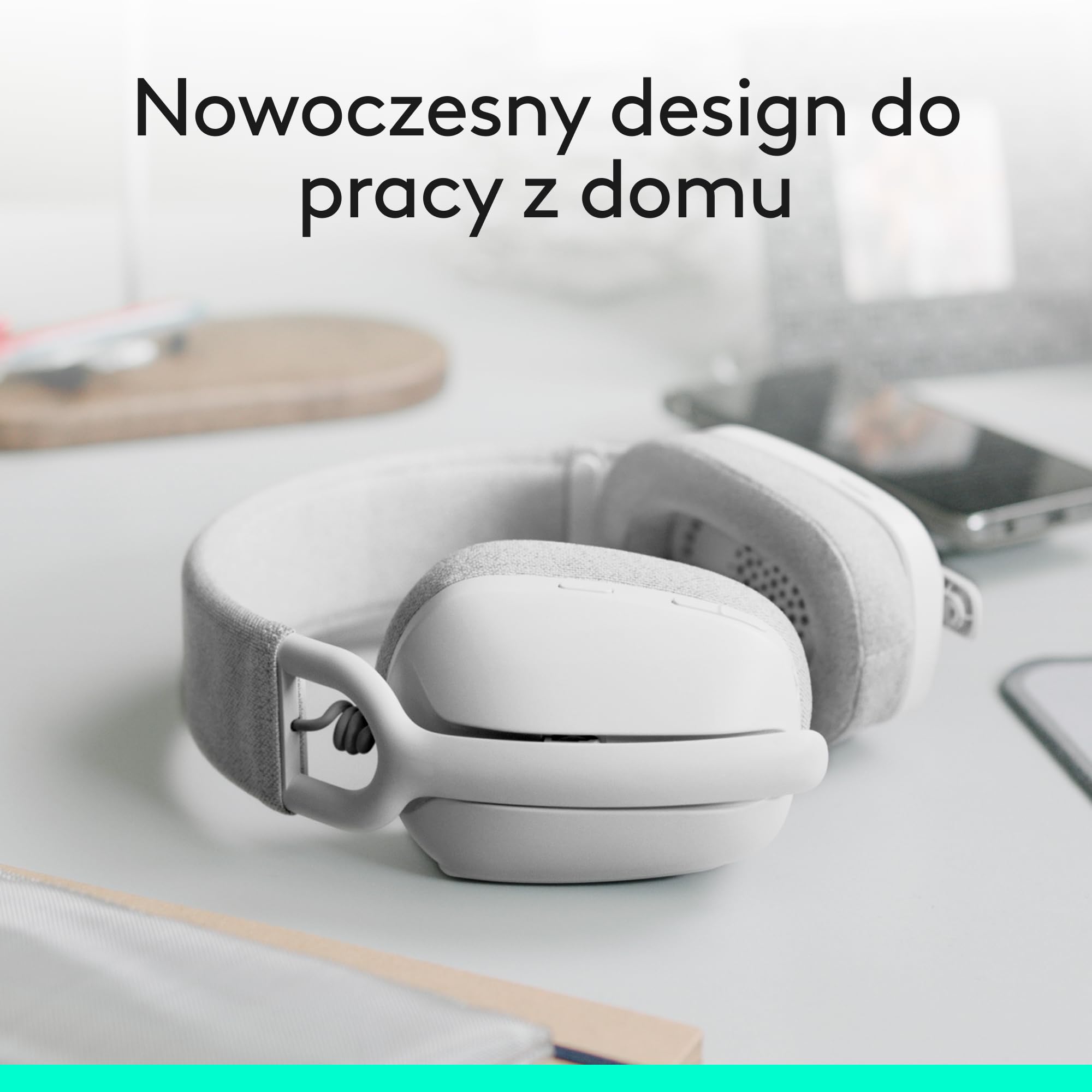 Logitech Zone Vibe 100 Lekkie bezprzewodowe słuchawki nauszne z mikrofonem z redukcją szumów, Zestaw słuchawkowy Bluetooth, dla Teams, Google Meet, Zoom i Mac/PC - Biały