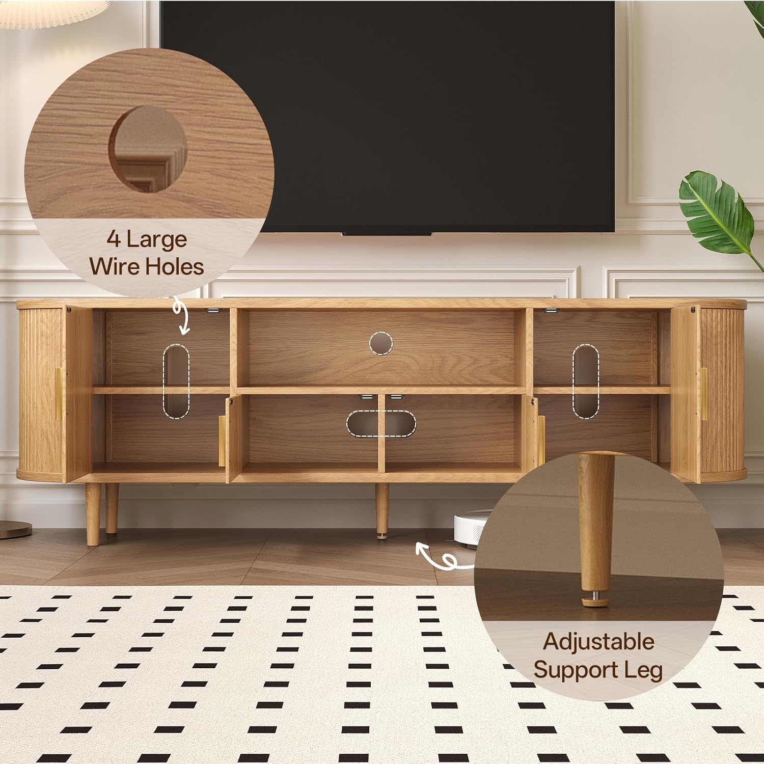 OtterOasis 70" Fluted TV Stand, Mid Century Modern TV Stand for TVs up to 80", Entertainment Center with Storage, Adjustable Shelves, Wood Media Console for Living Room, Bedroom, Natural
