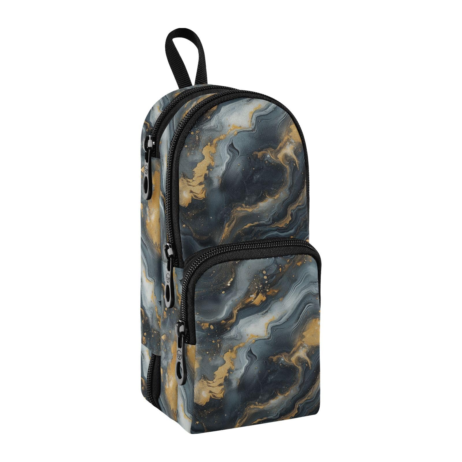 Marble Stone Pencil Pouch for Teen Girls Portable Stationery Supplies with Handle &amp; Loop Zipper Pencil Pouch