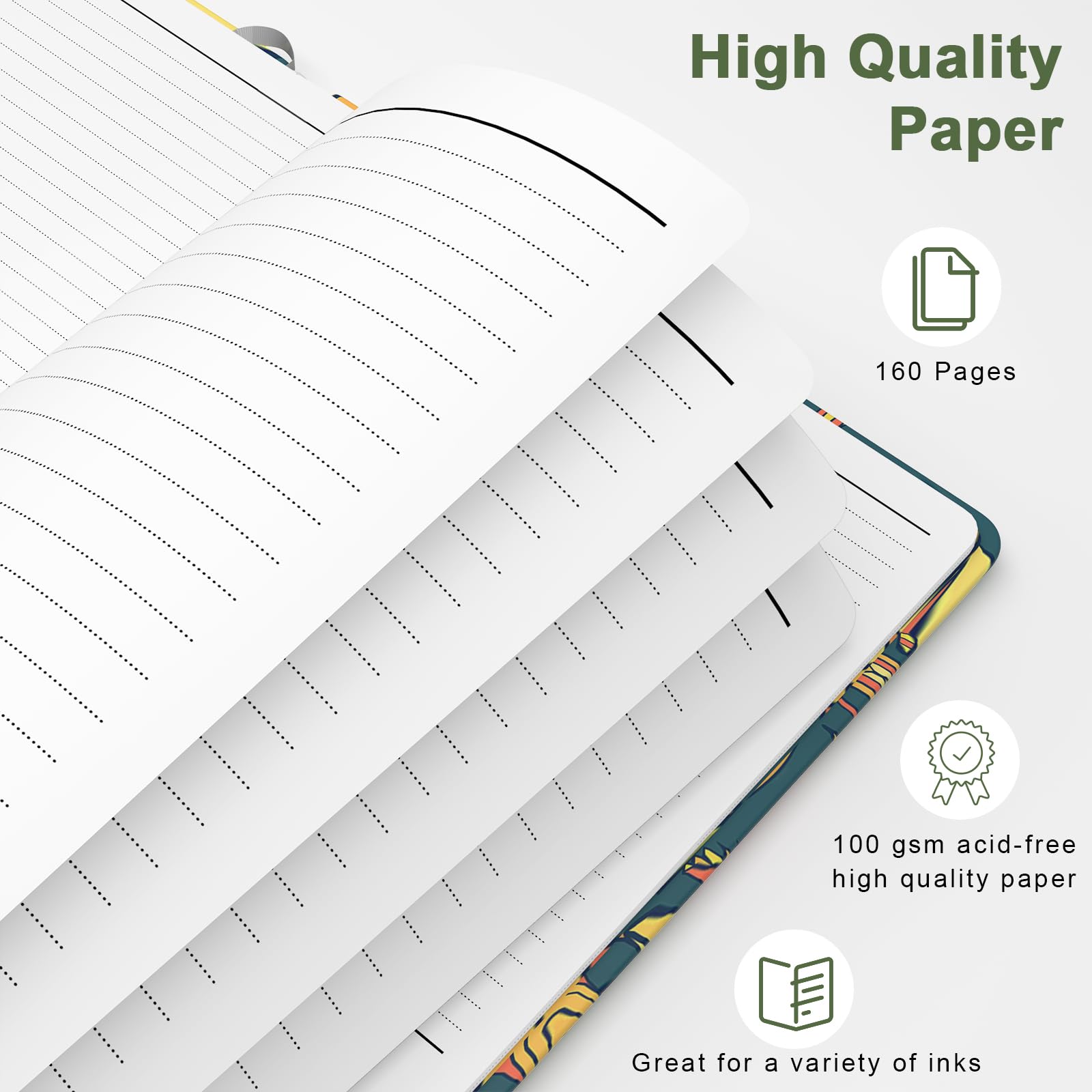 Hnogri Lined Journal Notebook, Hardcover Journal for Women 160 Pages Thick Paper, Medium 5.7 x 8.4 in - Image 3