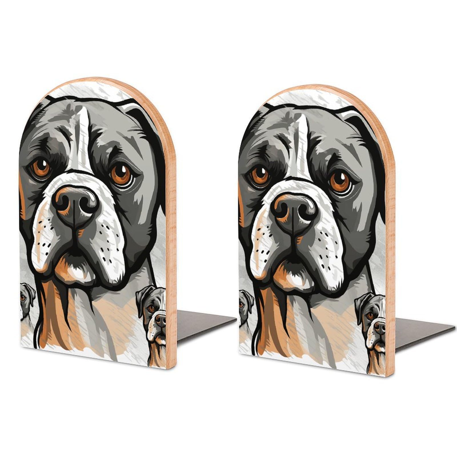 Serre-livres bouledogue en bois massif artisanal pour bibelots haut de gamme