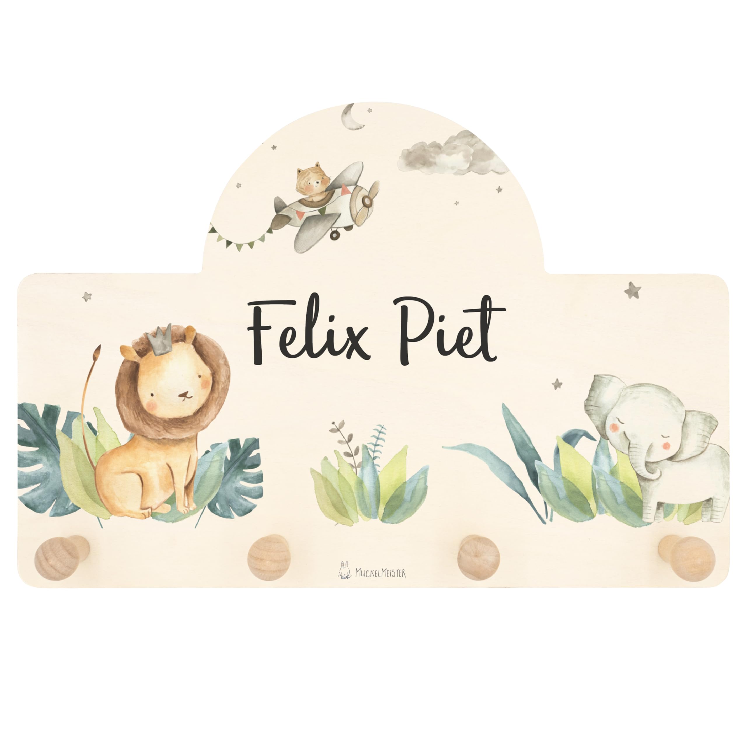 Geschenkfreude Personalsierte Kindergarderobe mit Namen aus Holz - Kinder Garderoben Löwe einzigartige Kinderzimmer Deko - individuelle Wandgarderobe - Baby Garderobe - Kleiderhaken