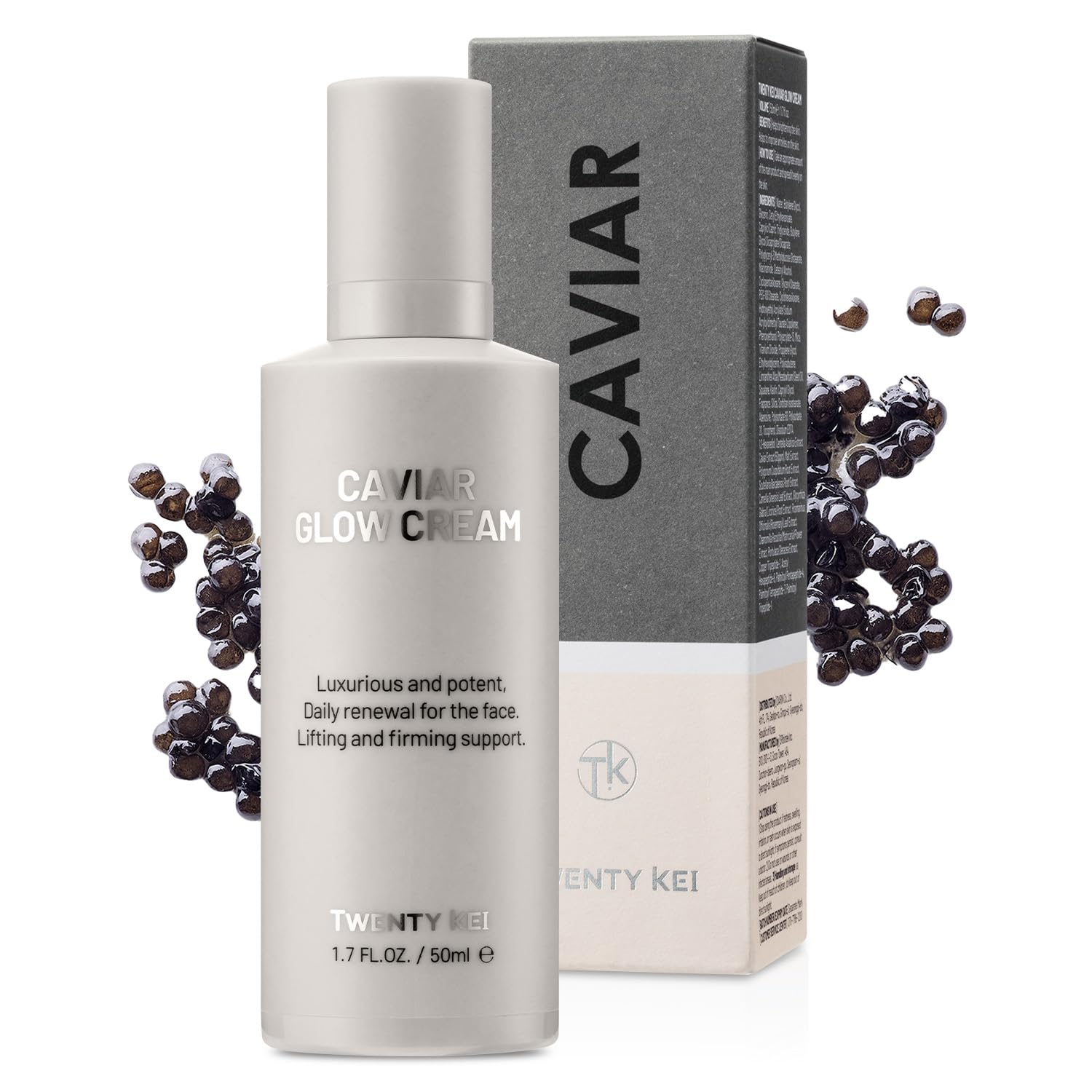 Caviar Glow Cream, Korean Firming Moisturizer with Caviar Extract & Peptides, Hydrating Face Cream for Dry, Mature-Looking Skin, Nourishing Daily Cream, 1.7 Fl Oz