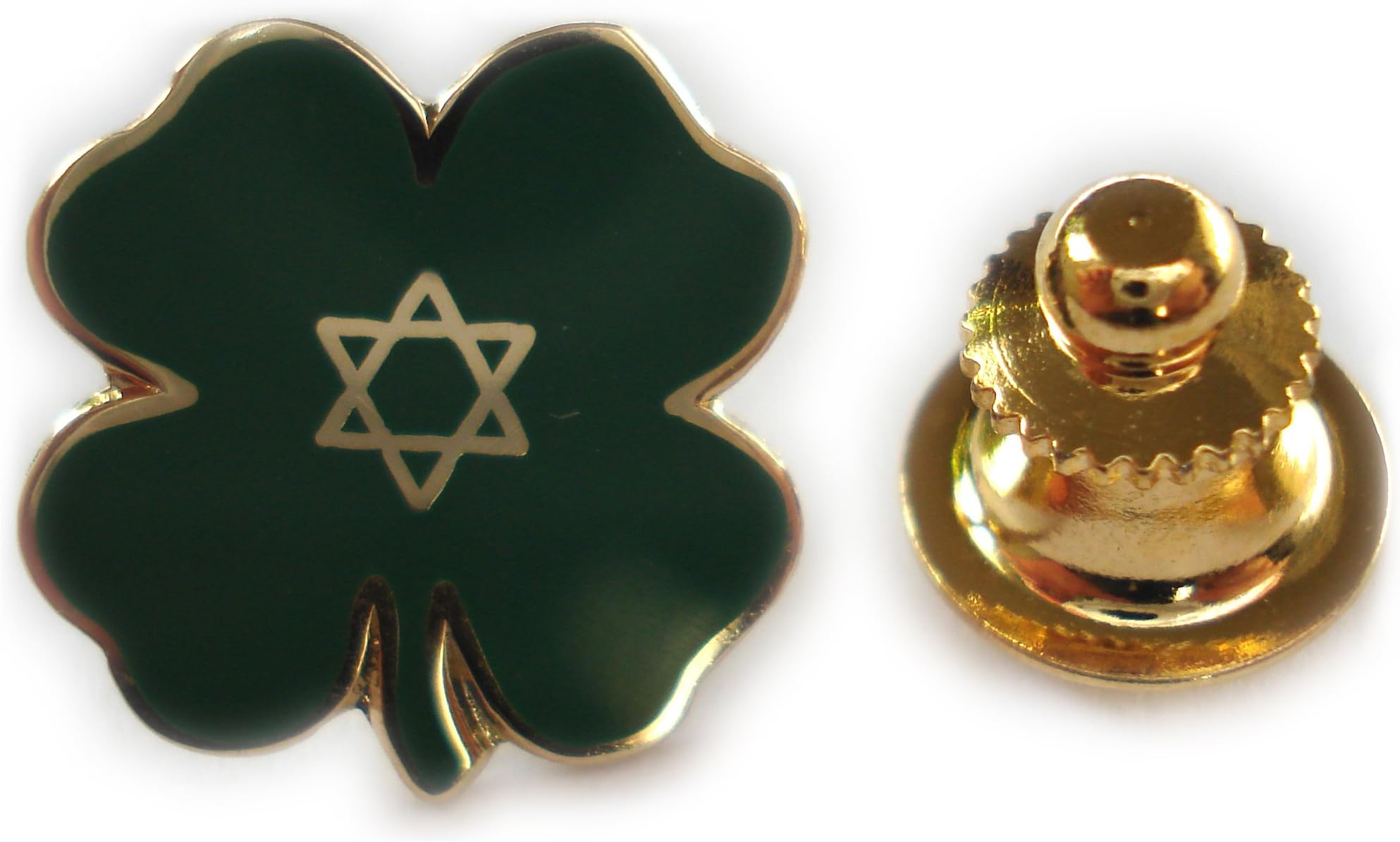 Lucky Jewish Four Leaf Clover Irish Isreal Star of David Lapel Pin